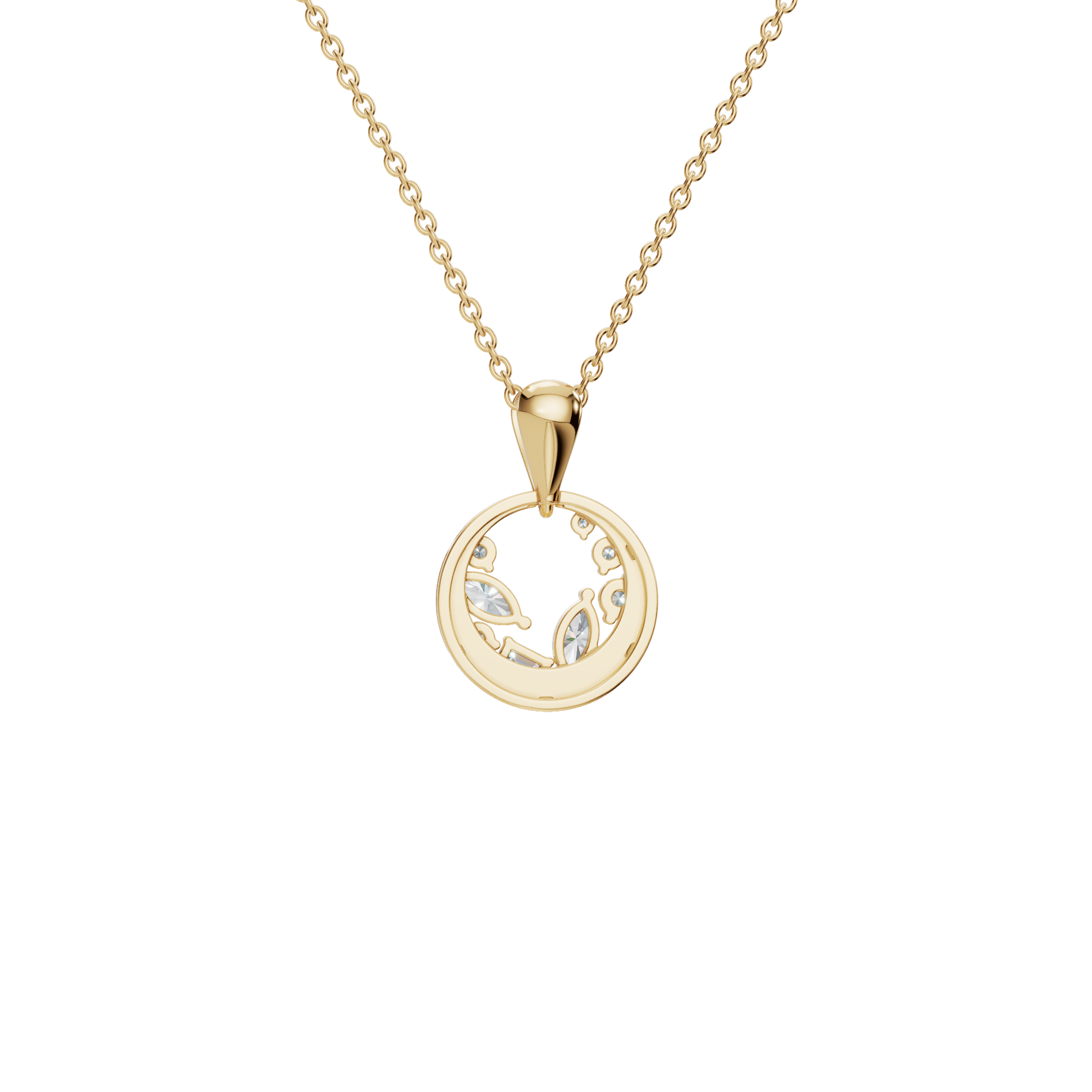 0.47Ctw Multi Shape Diamond Circle Solid Gold Pendant Necklace