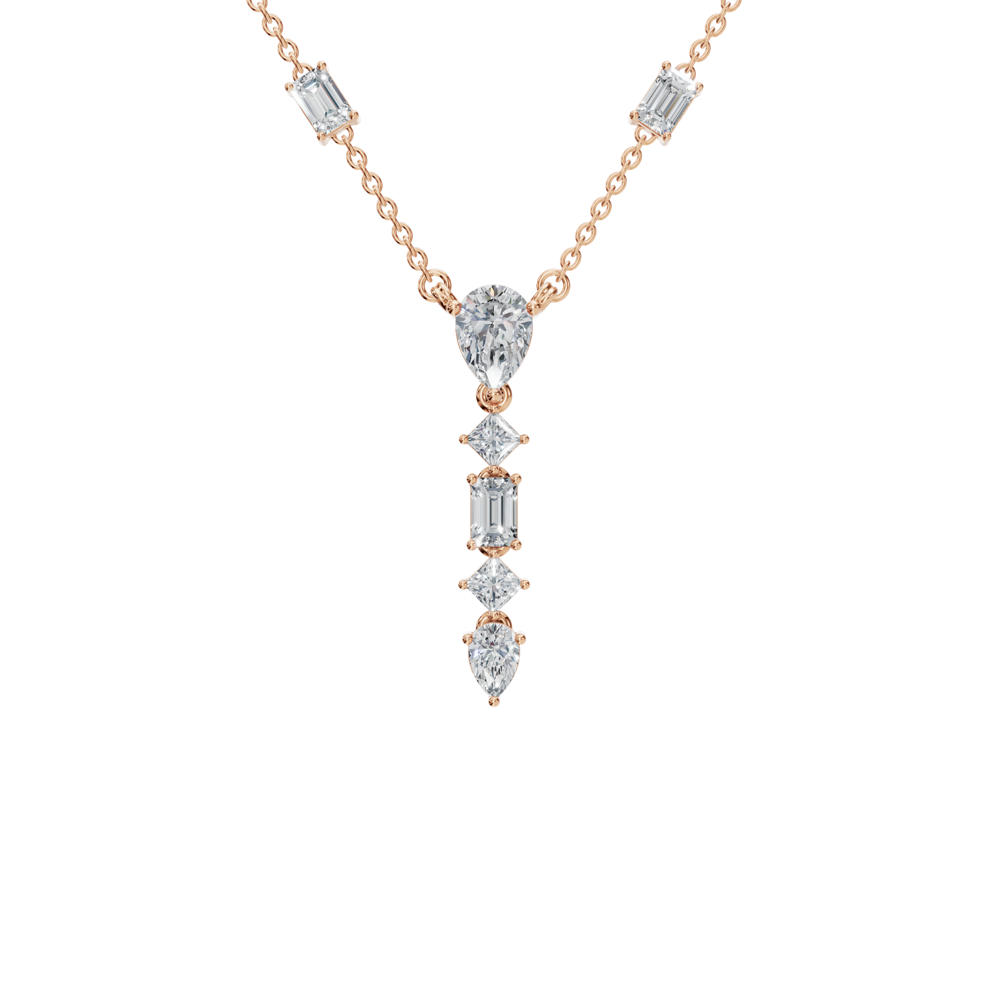2.80Ctw Fine Jewelry Pear, Emerald & Princess Cut Diamond Dangle Necklace
