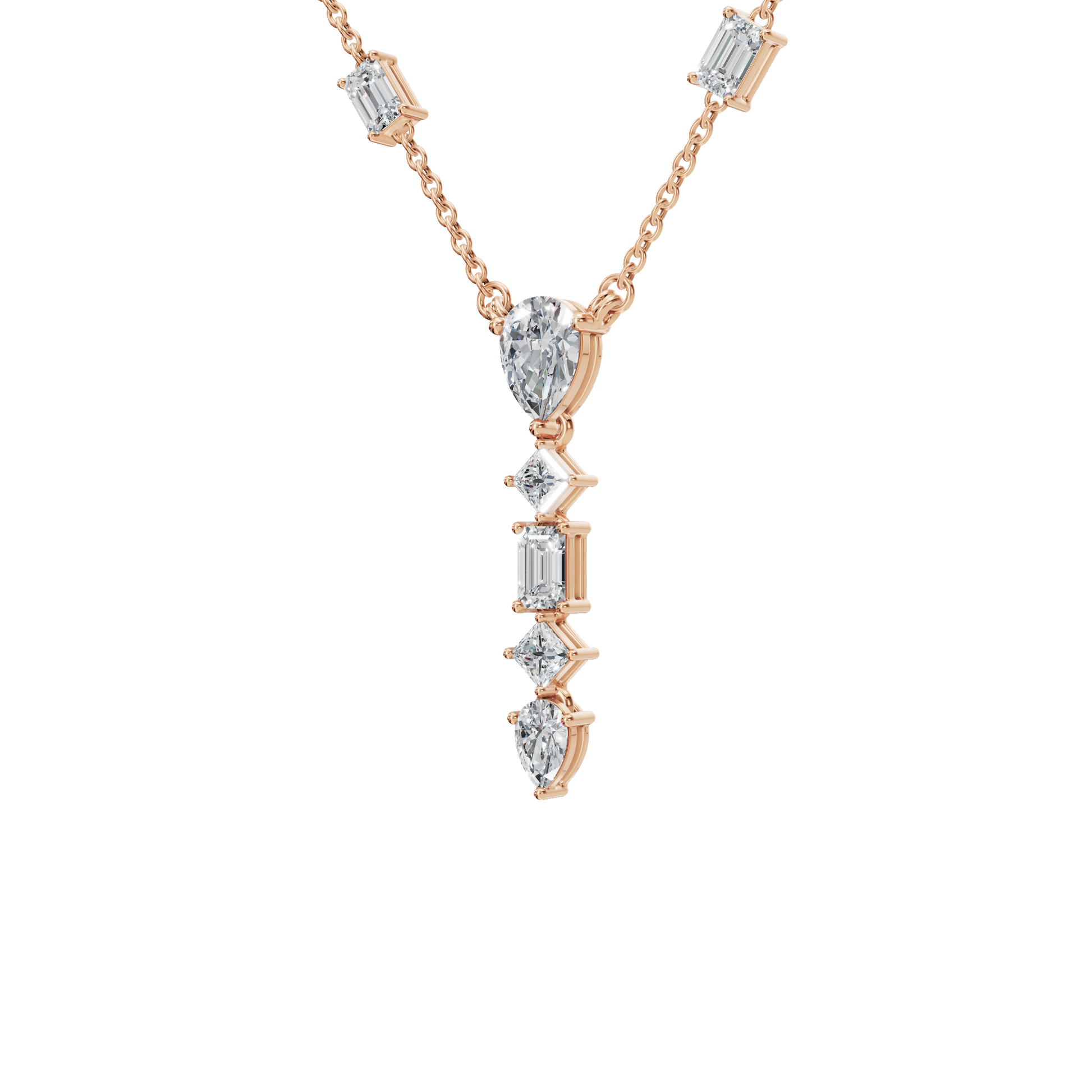 2.80Ctw Fine Jewelry Pear, Emerald & Princess Cut Diamond Dangle Necklace