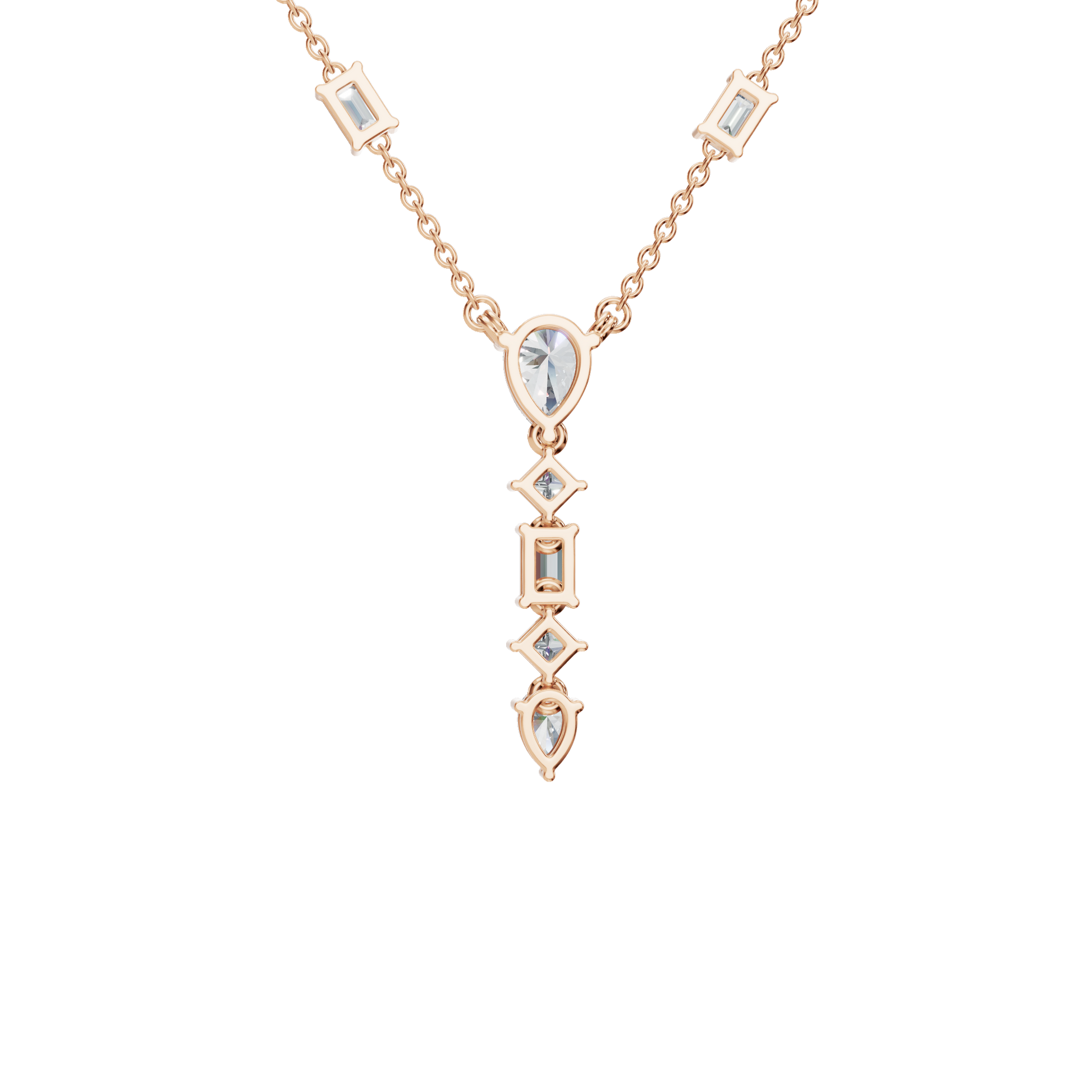 2.80Ctw Fine Jewelry Pear, Emerald & Princess Cut Diamond Dangle Necklace