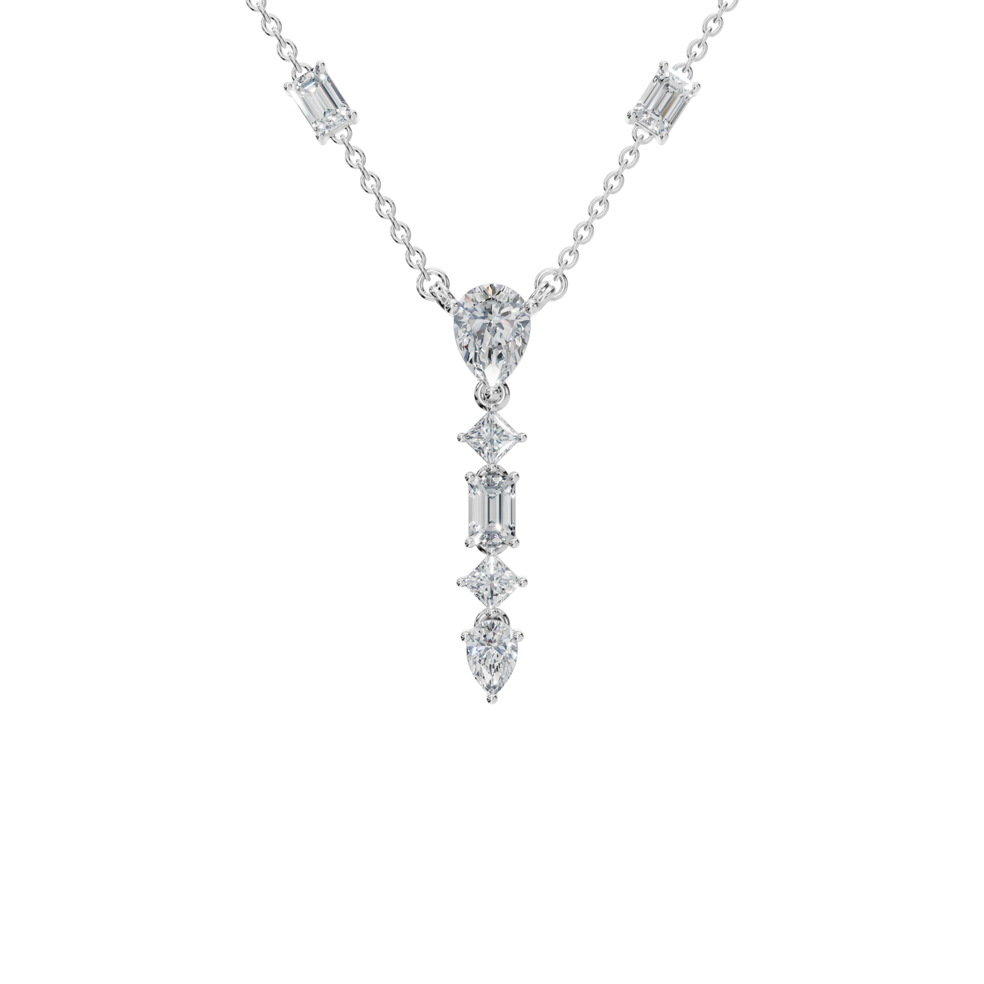 2.80Ctw Fine Jewelry Pear, Emerald & Princess Cut Diamond Dangle Necklace