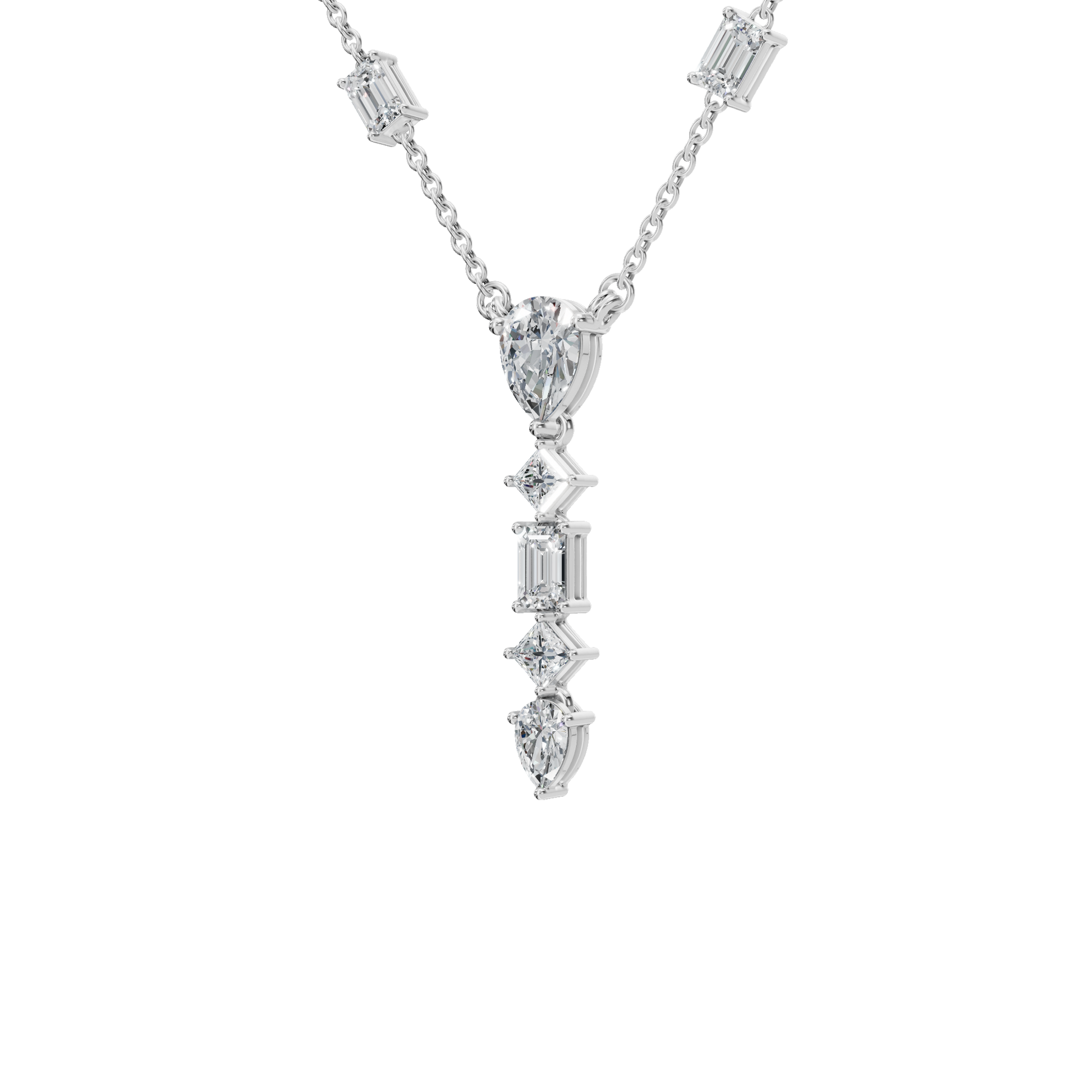 2.80Ctw Fine Jewelry Pear, Emerald & Princess Cut Diamond Dangle Necklace