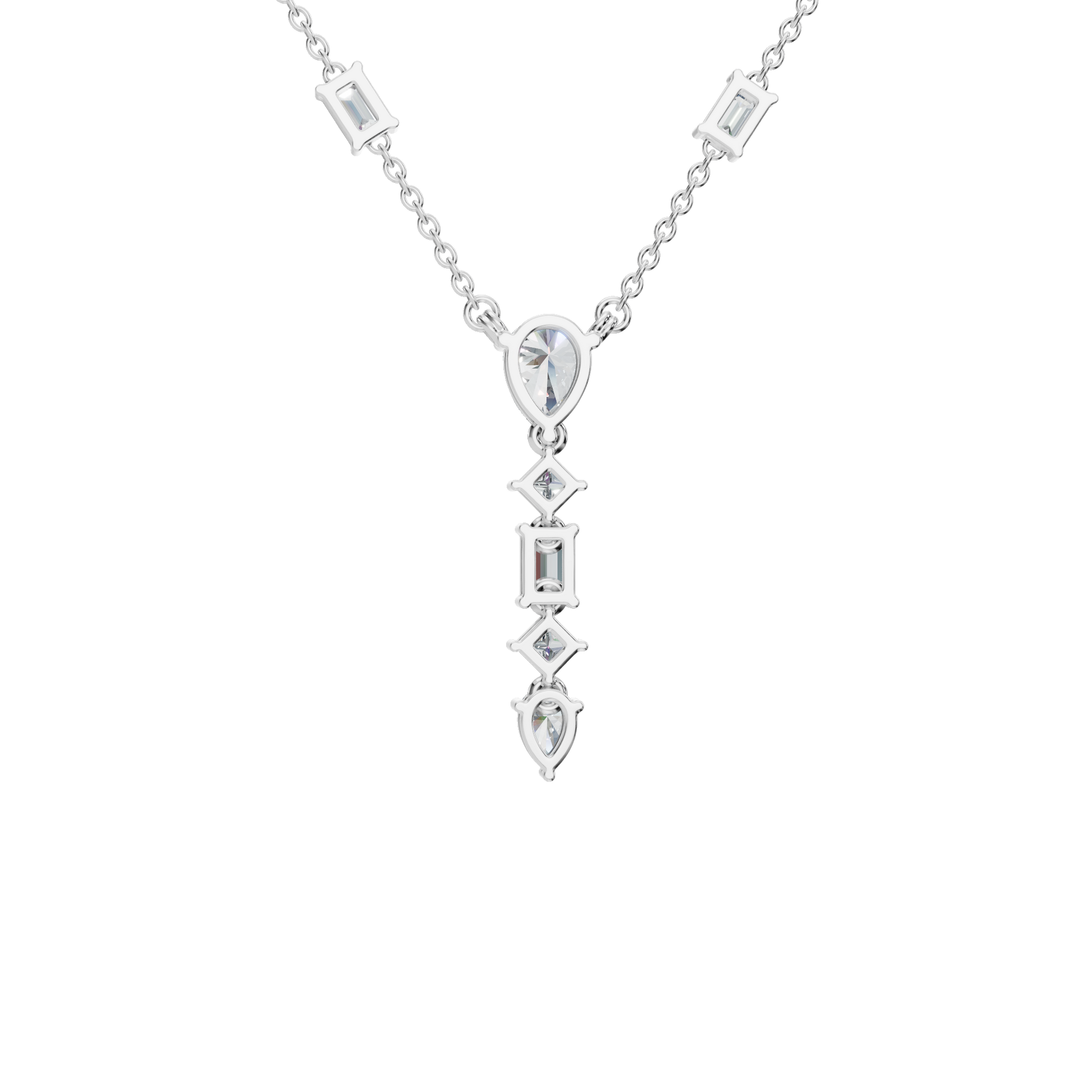 2.80Ctw Fine Jewelry Pear, Emerald & Princess Cut Diamond Dangle Necklace