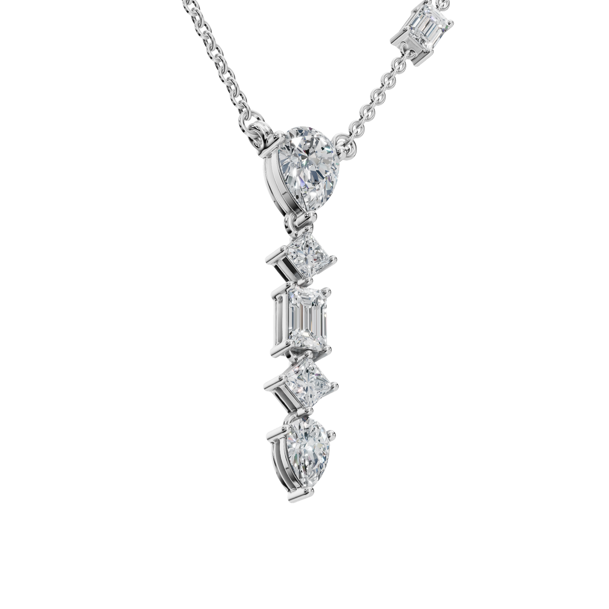 2.80Ctw Fine Jewelry Pear, Emerald & Princess Cut Diamond Dangle Necklace