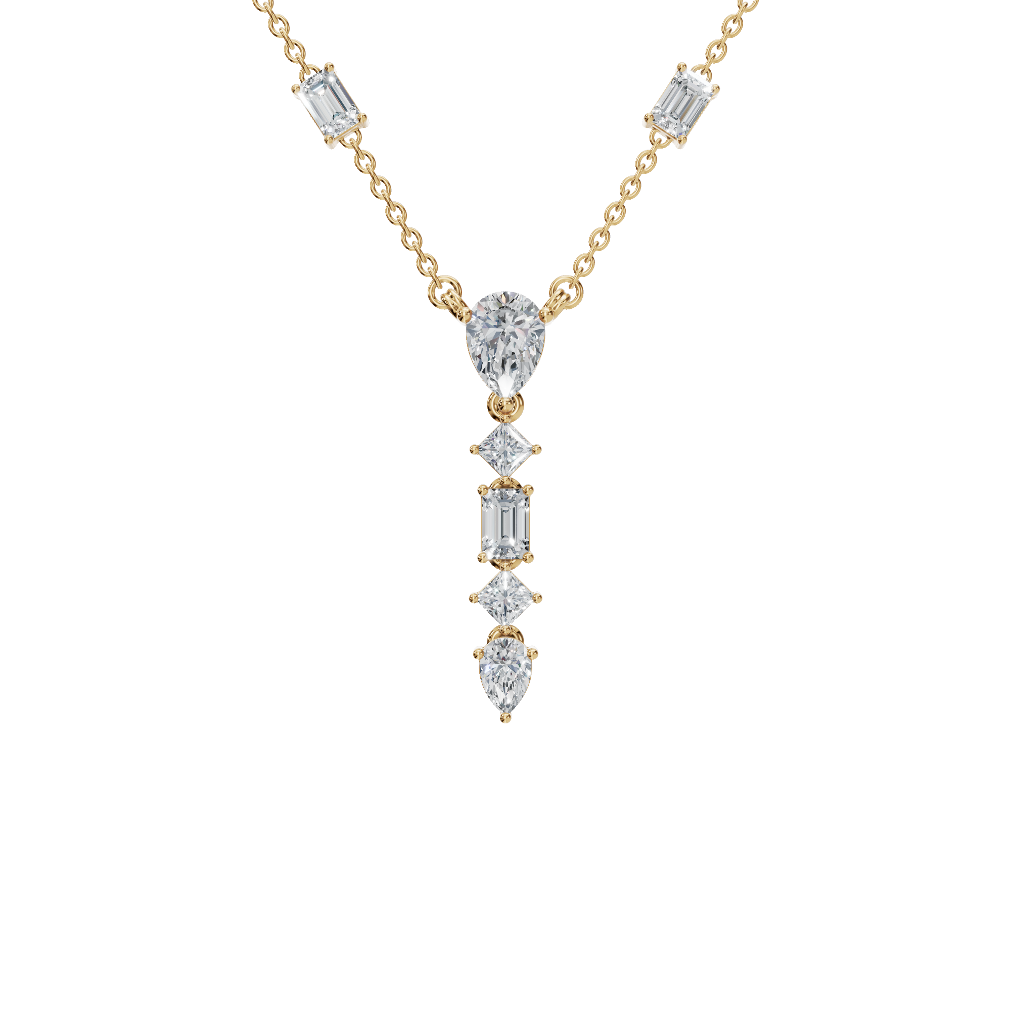 2.80Ctw Fine Jewelry Pear, Emerald & Princess Cut Diamond Dangle Necklace