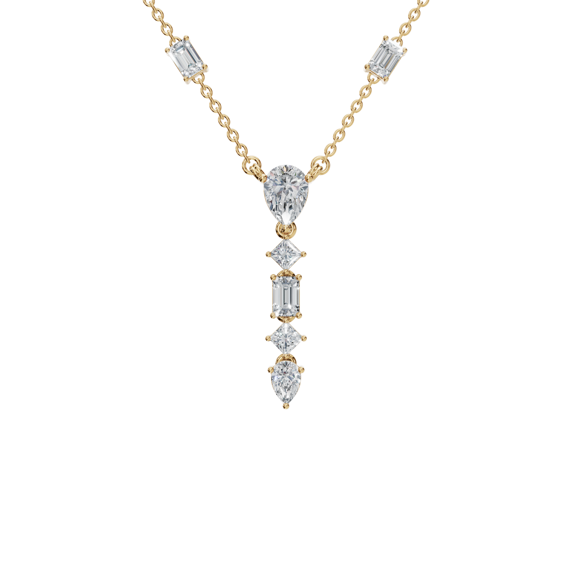 2.80Ctw Fine Jewelry Pear, Emerald & Princess Cut Diamond Dangle Necklace