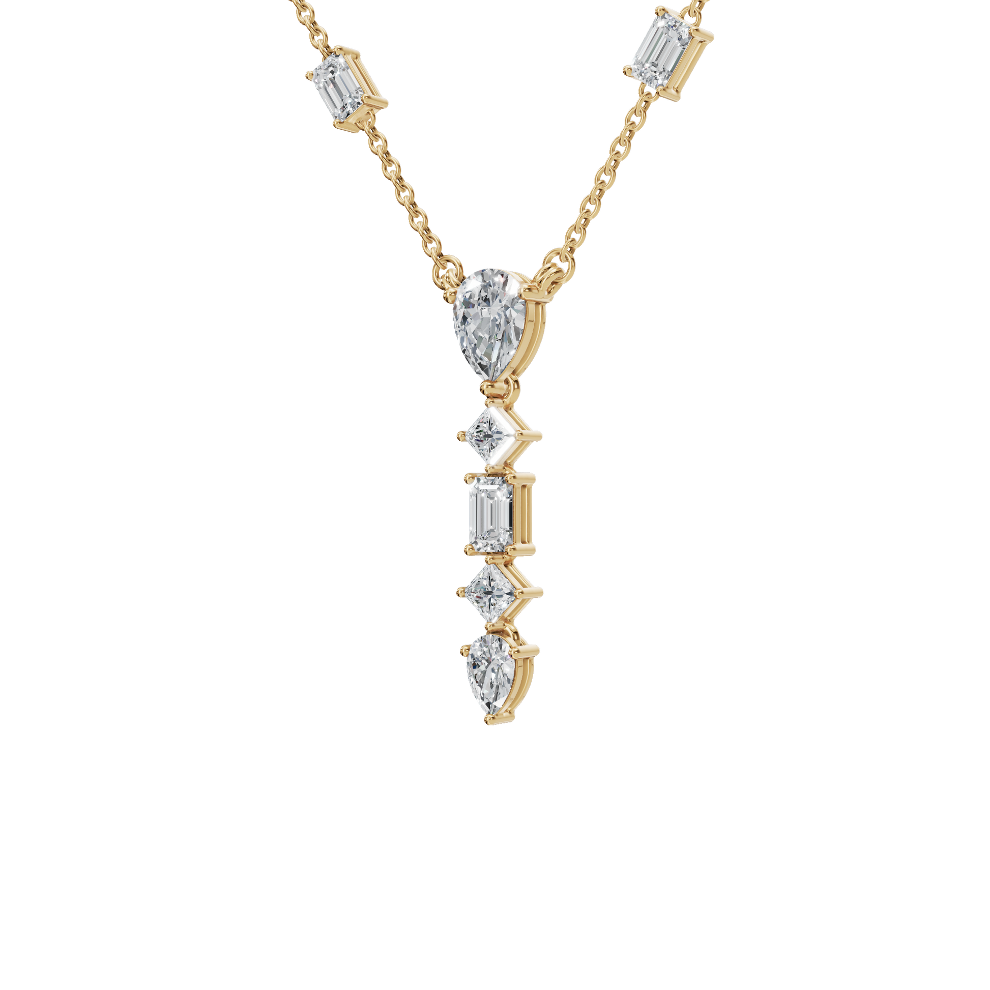 2.80Ctw Fine Jewelry Pear, Emerald & Princess Cut Diamond Dangle Necklace
