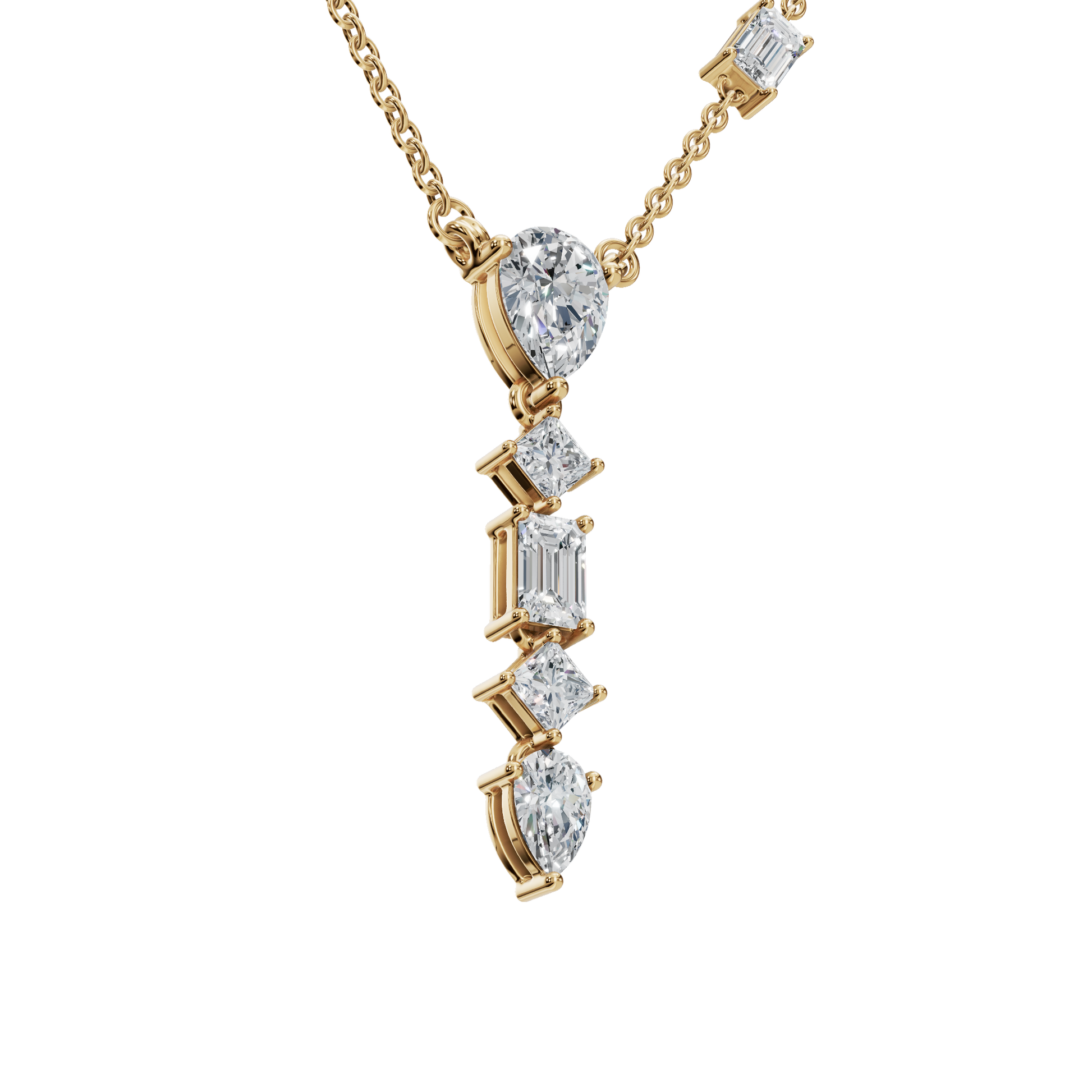 2.80Ctw Fine Jewelry Pear, Emerald & Princess Cut Diamond Dangle Necklace