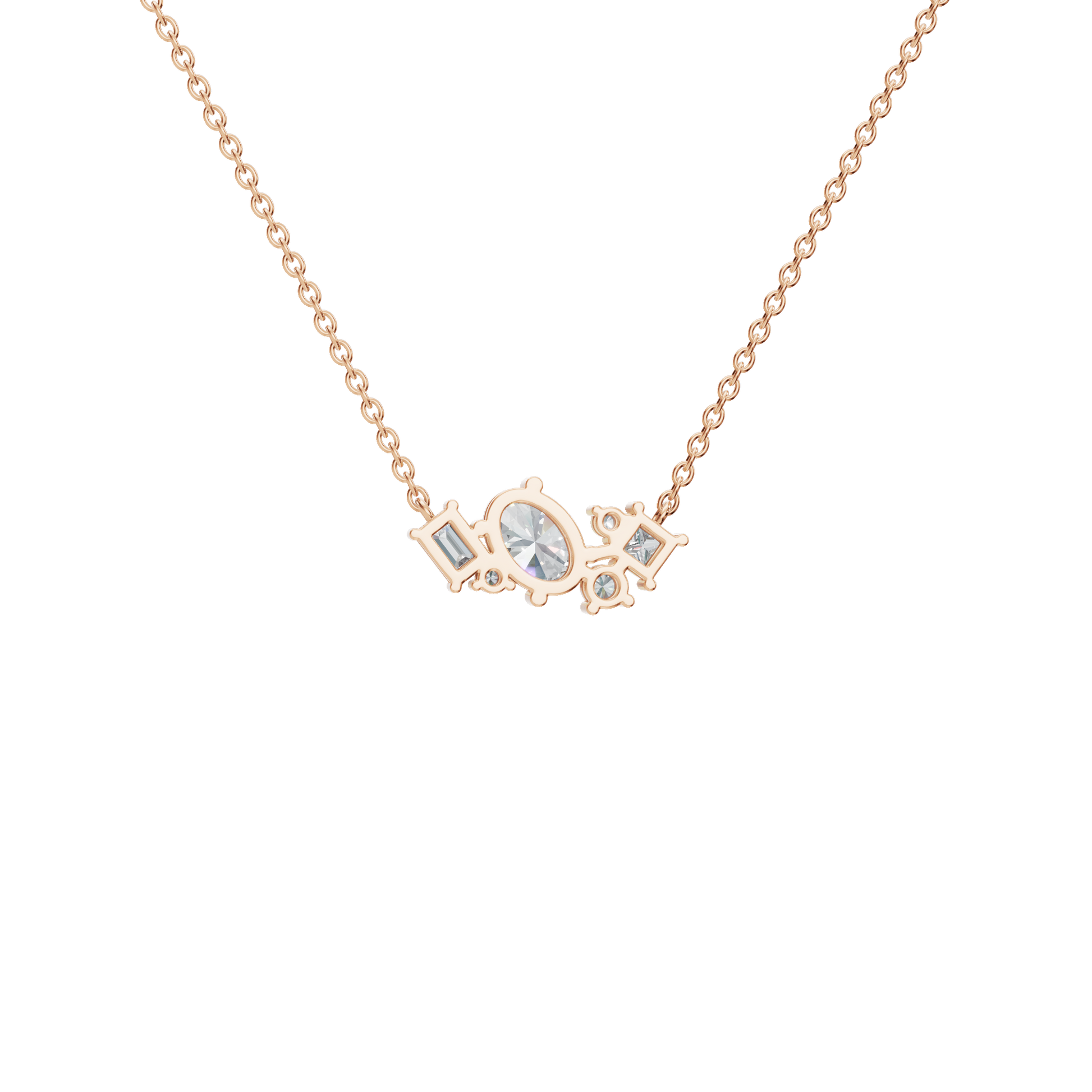 Round and Baguette Diamond Cluster Necklace for Special Occasion