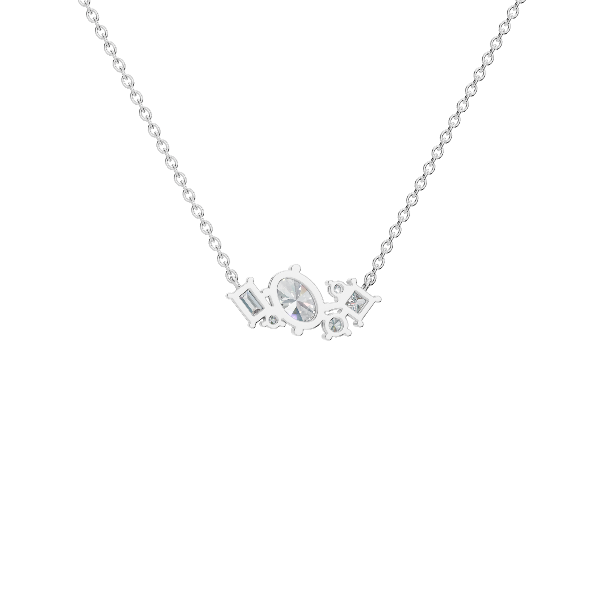 Round and Baguette Diamond Cluster Necklace for Special Occasion