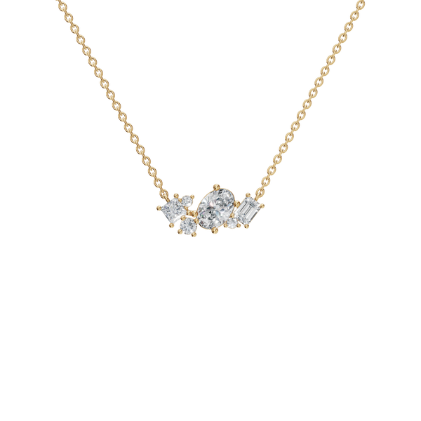 1.15 Ctw Diamond Cluster Multi Shape Luxury Solid Gold Necklace