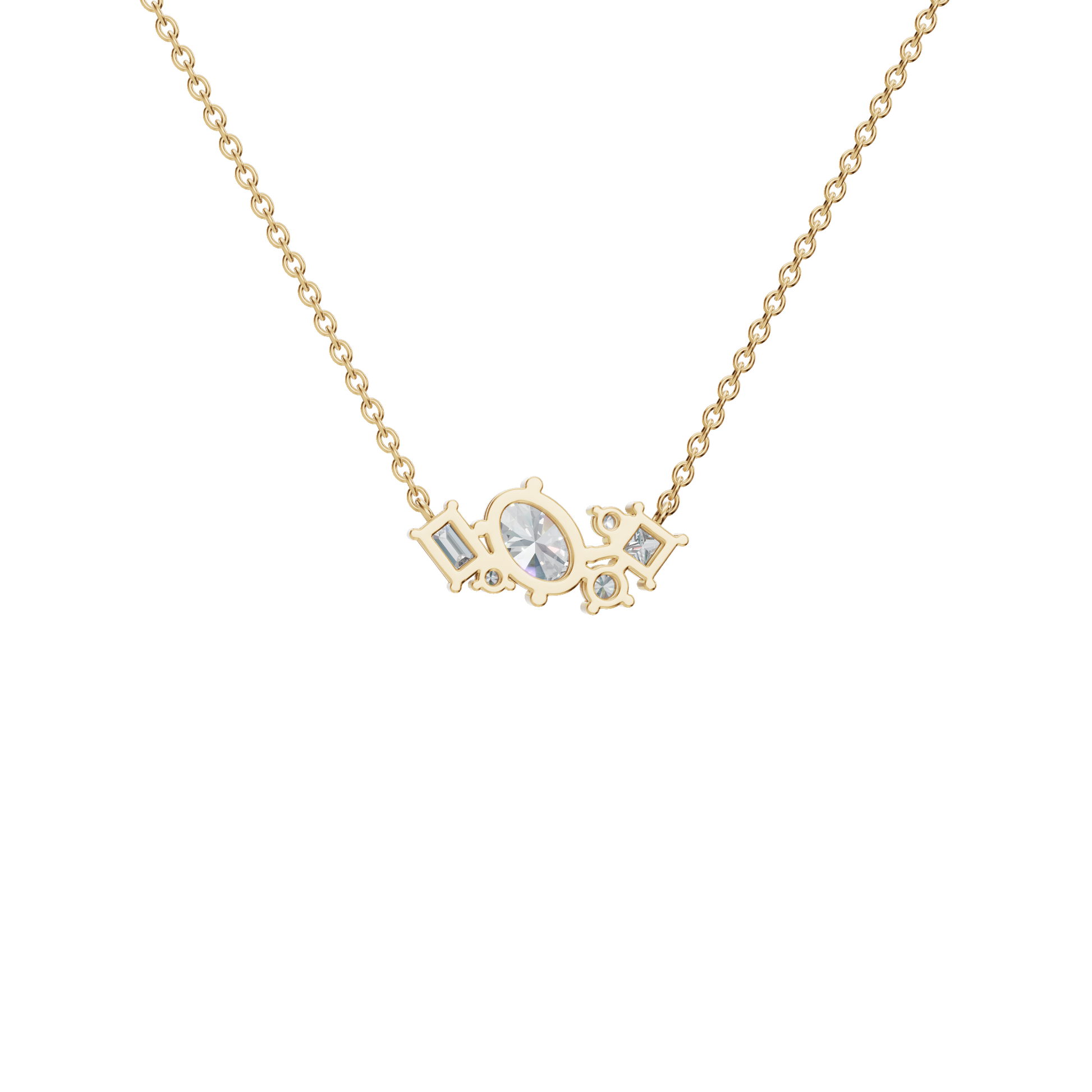 Round and Baguette Diamond Cluster Necklace for Special Occasion