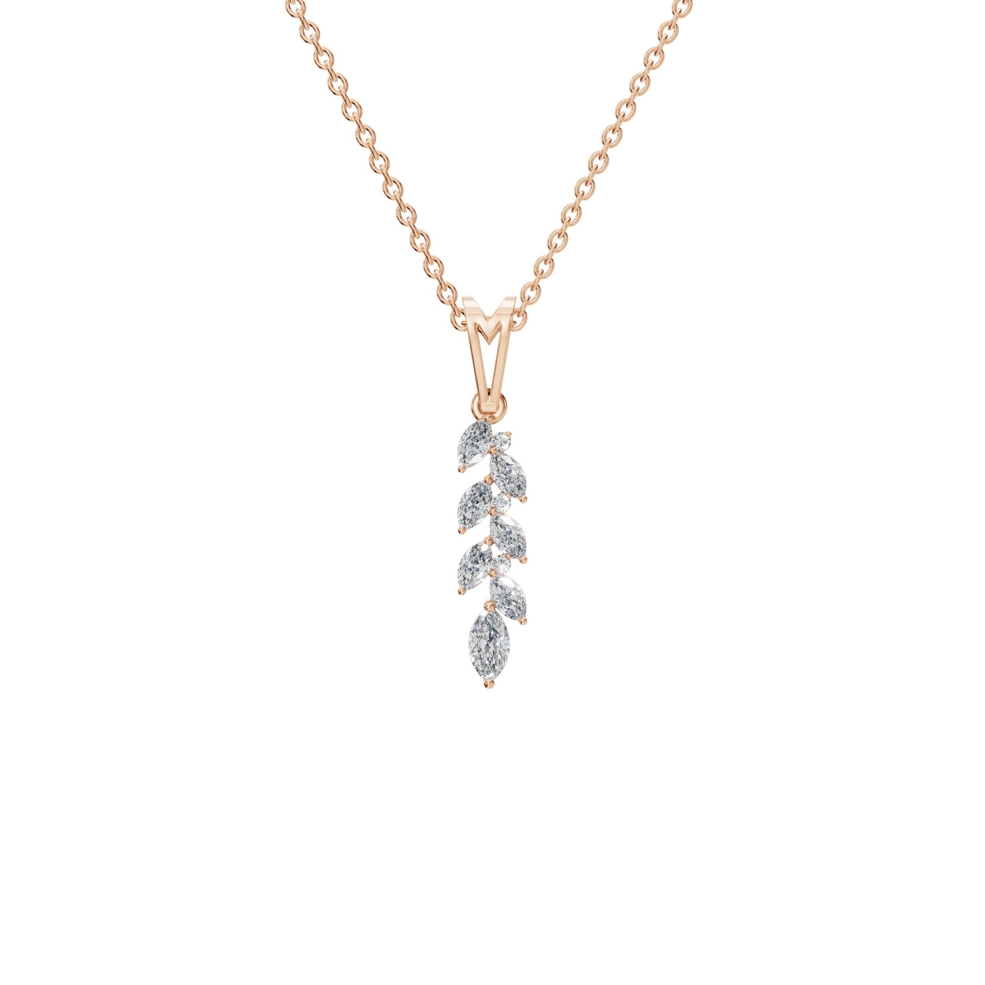 0.44Ctw Marquise and Round Diamond Leaf Drop Pendant Necklace