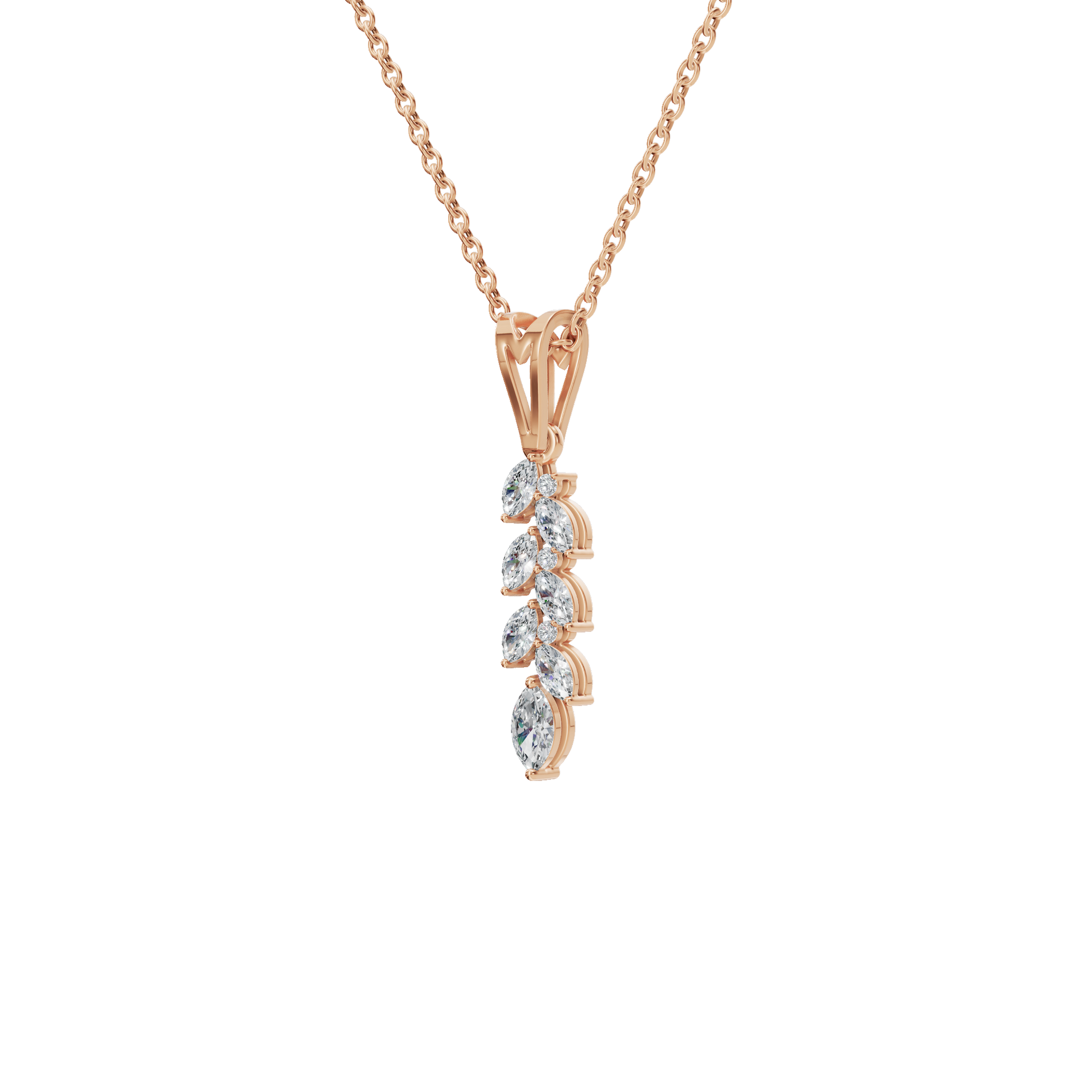 0.44Ctw Marquise and Round Diamond Leaf Drop Pendant Necklace