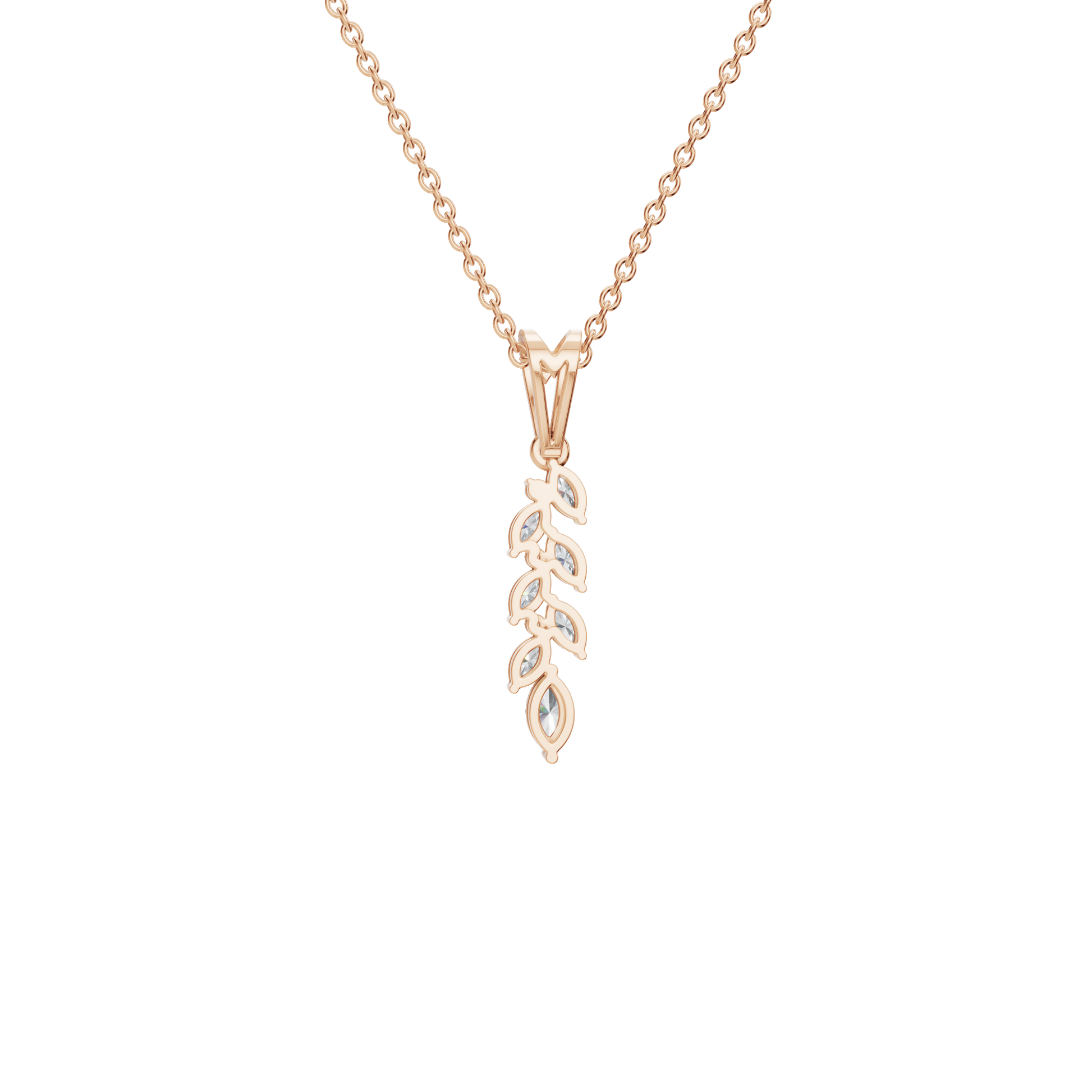 0.44Ctw Marquise and Round Diamond Leaf Drop Pendant Necklace