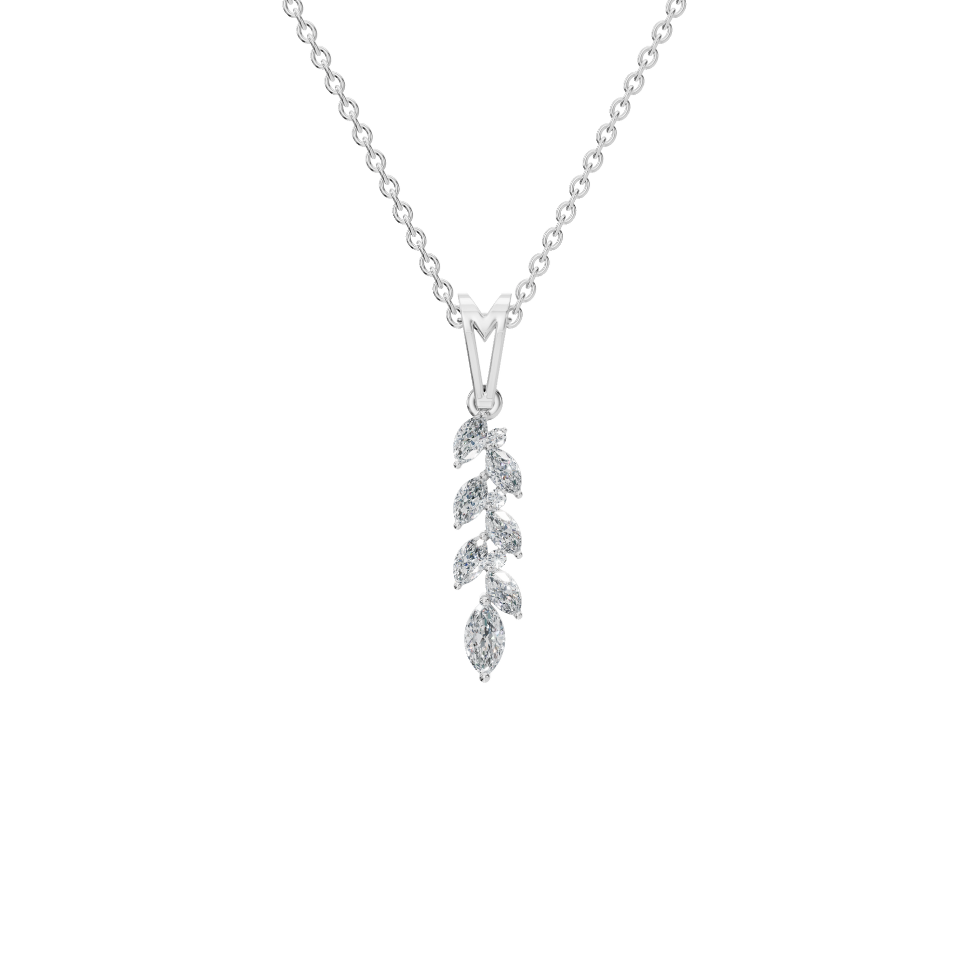 0.44Ctw Marquise and Round Diamond Leaf Drop Pendant Necklace