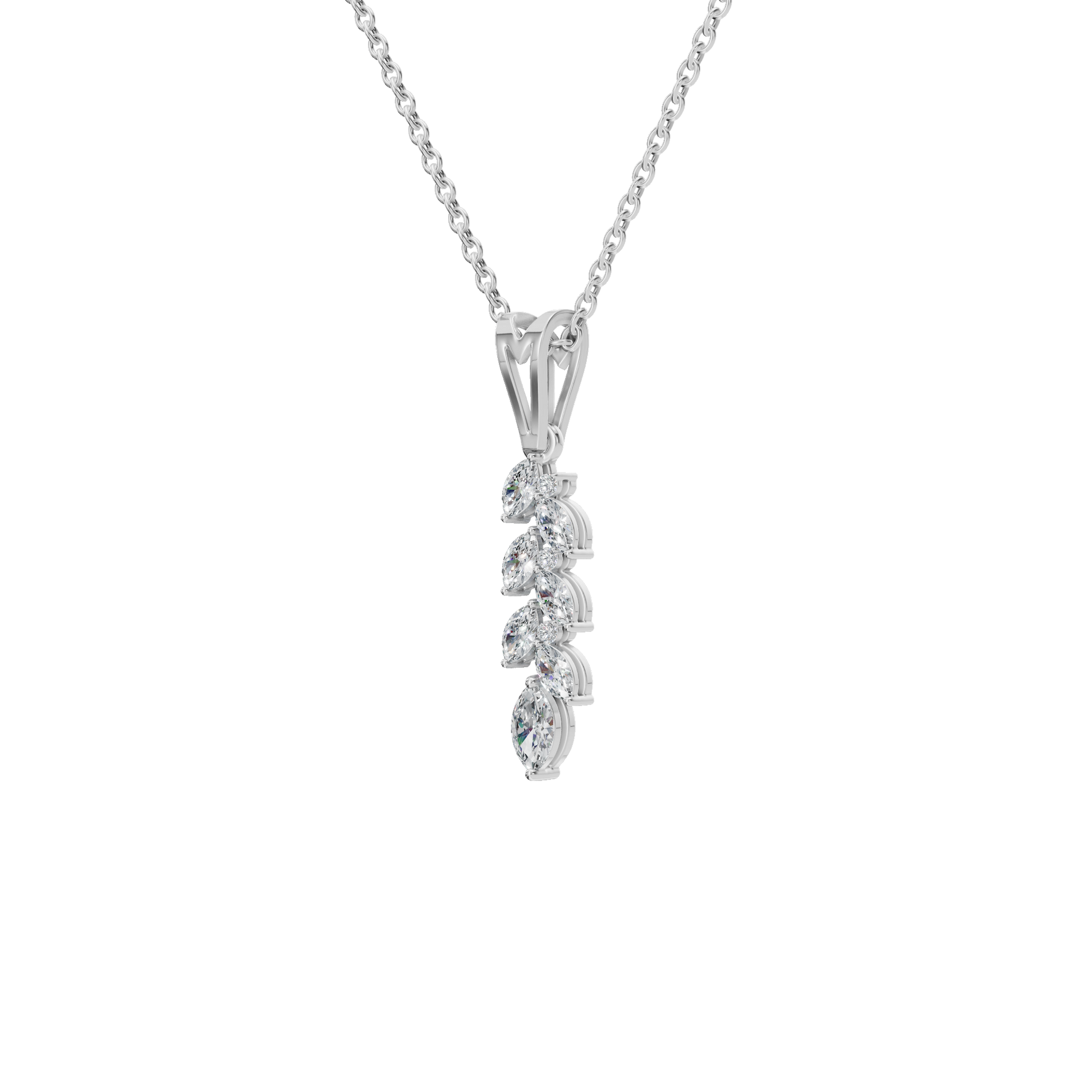 0.44Ctw Marquise and Round Diamond Leaf Drop Pendant Necklace