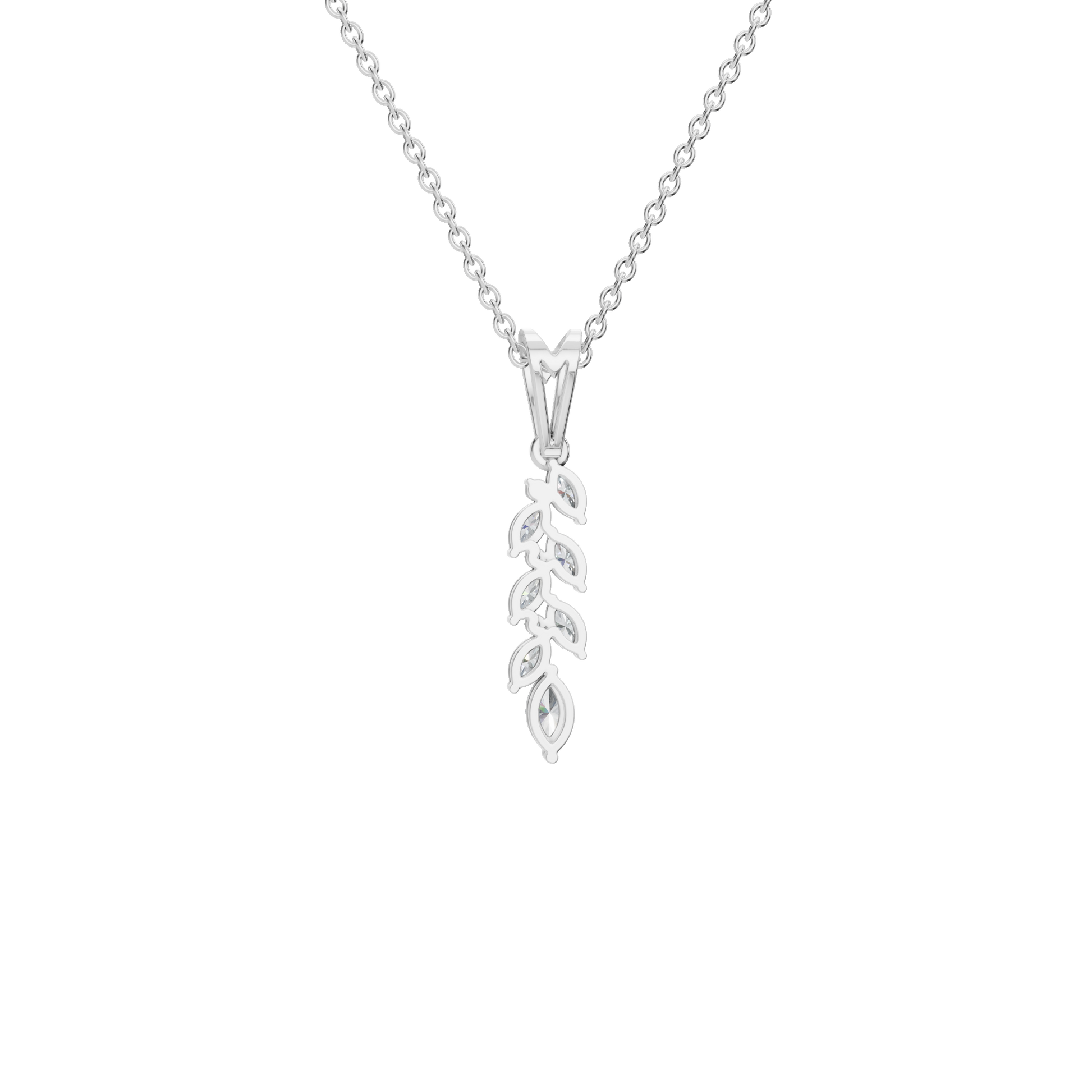 0.44Ctw Marquise and Round Diamond Leaf Drop Pendant Necklace