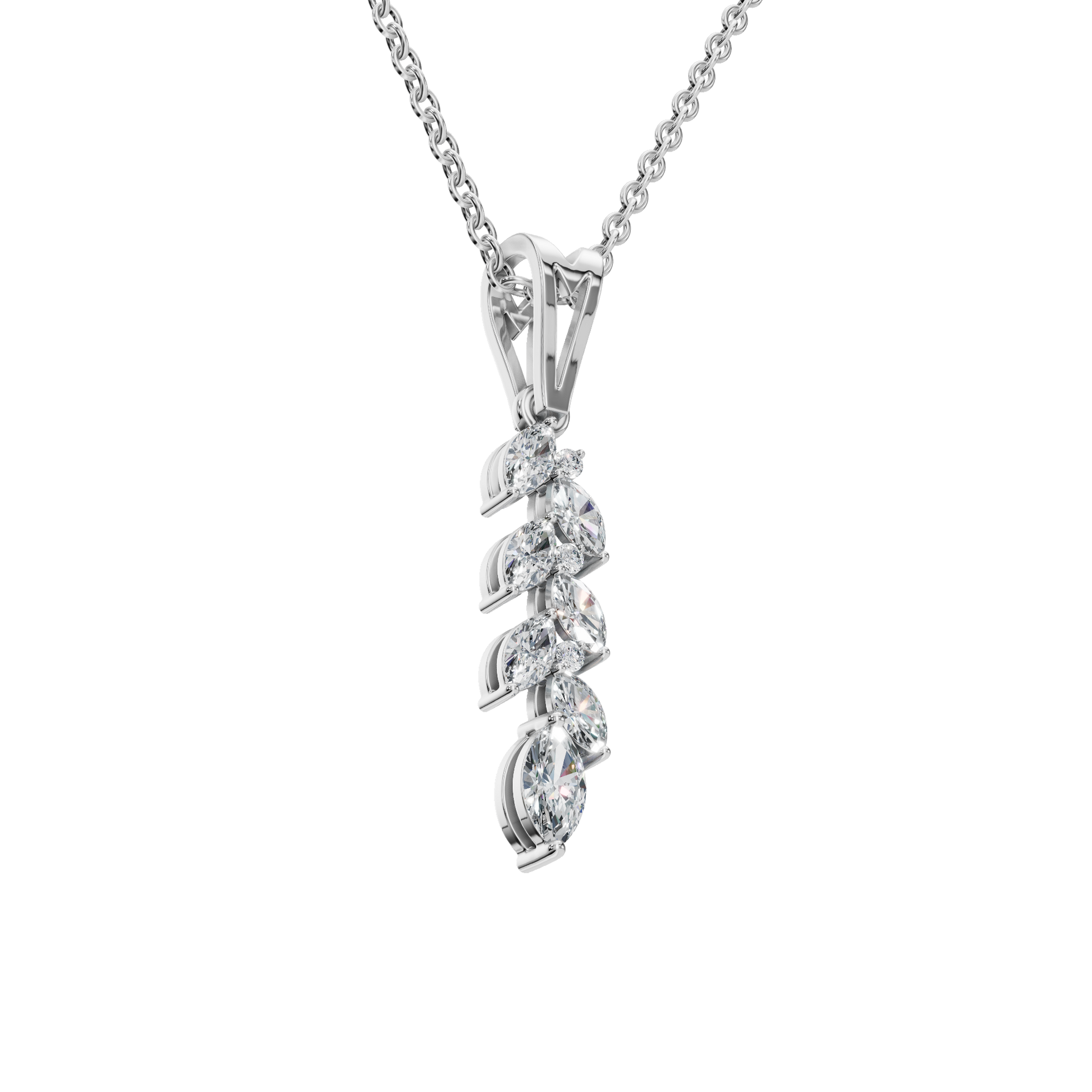 0.44Ctw Marquise and Round Diamond Leaf Drop Pendant Necklace