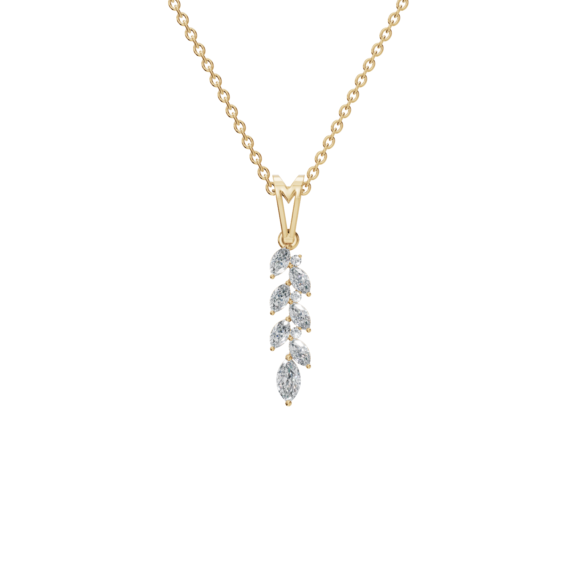 0.44Ctw Marquise and Round Diamond Leaf Drop Pendant Necklace