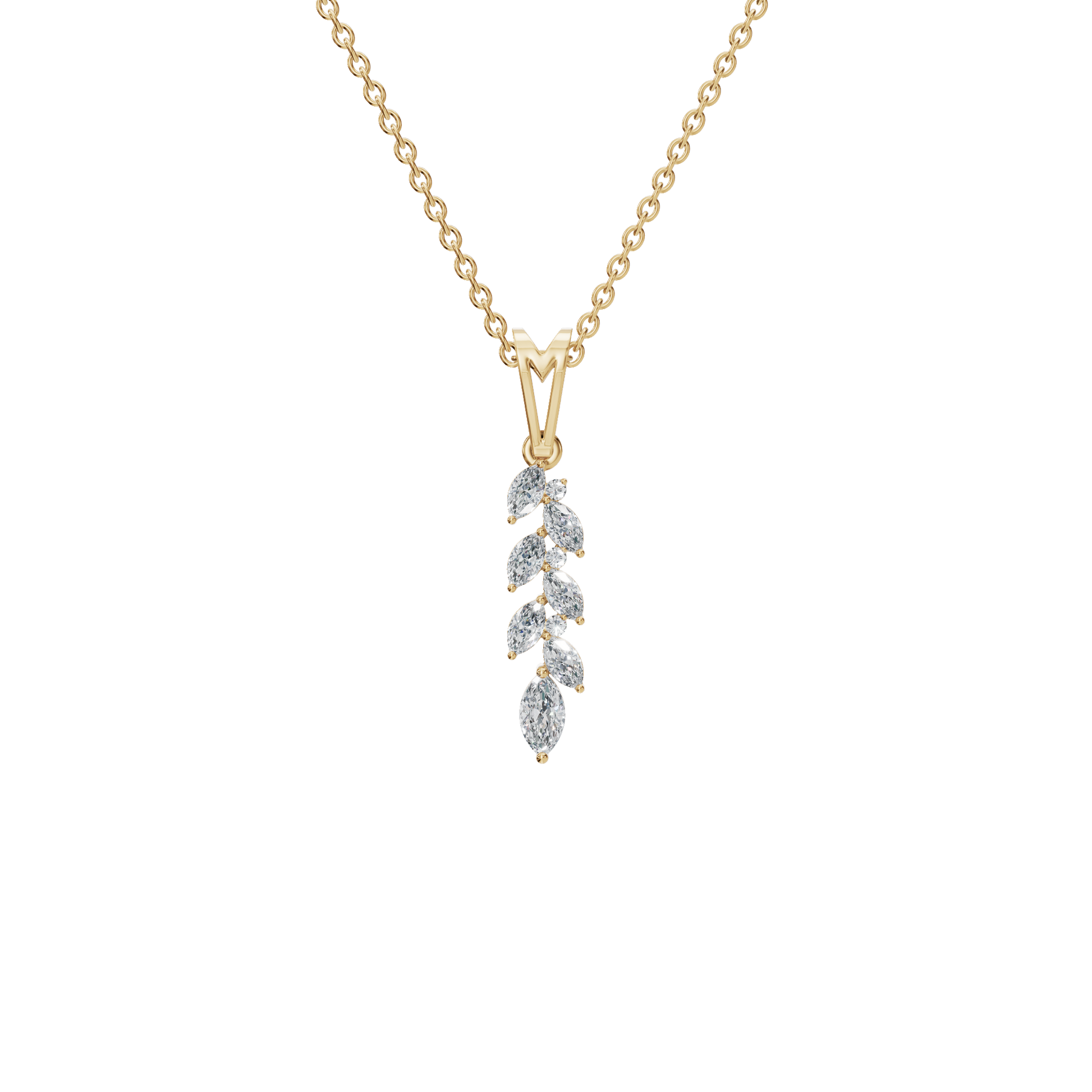 0.44Ctw Marquise and Round Diamond Leaf Drop Pendant Necklace