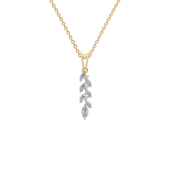 0.44Ctw Marquise and Round Diamond Leaf Drop Pendant Necklace