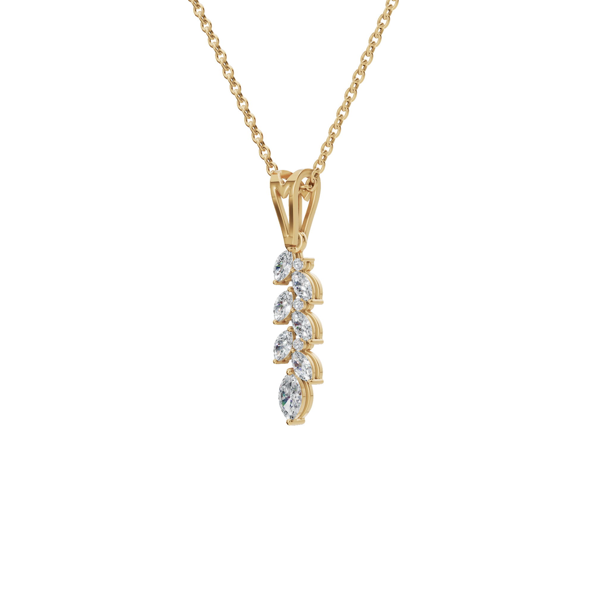 0.44Ctw Marquise and Round Diamond Leaf Drop Pendant Necklace