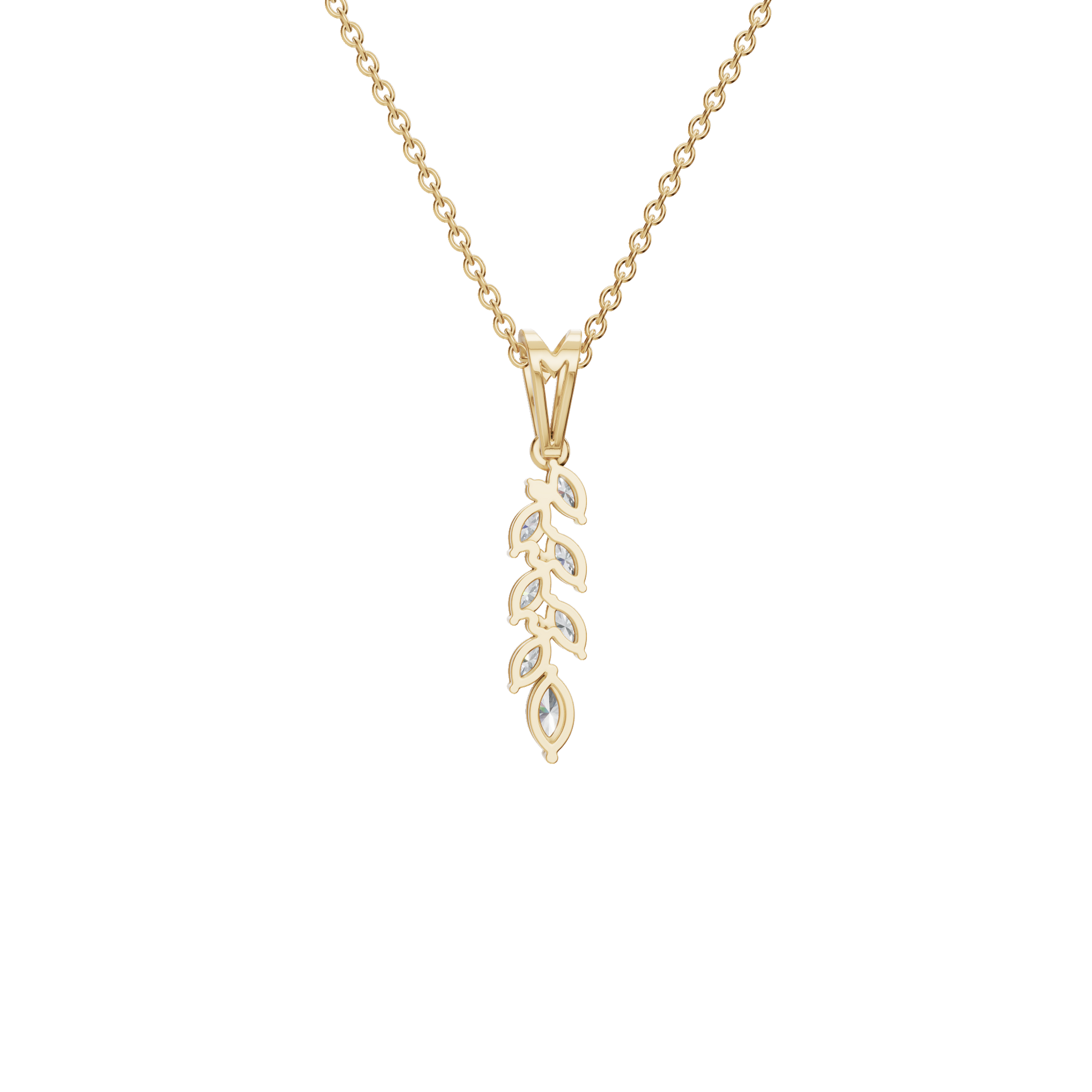 0.44Ctw Marquise and Round Diamond Leaf Drop Pendant Necklace