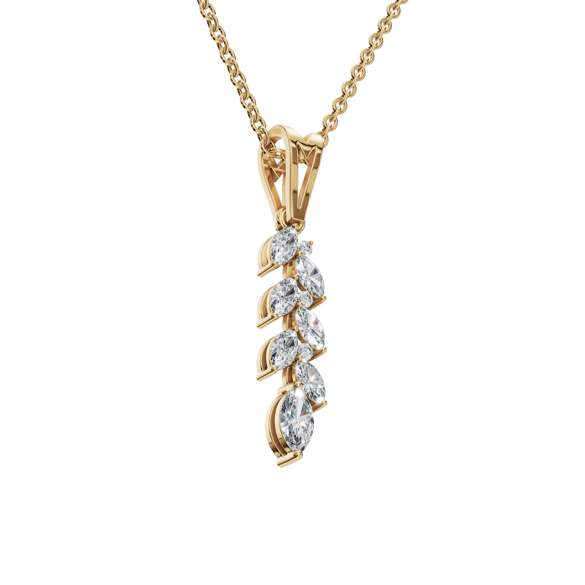 0.44Ctw Marquise and Round Diamond Leaf Drop Pendant Necklace