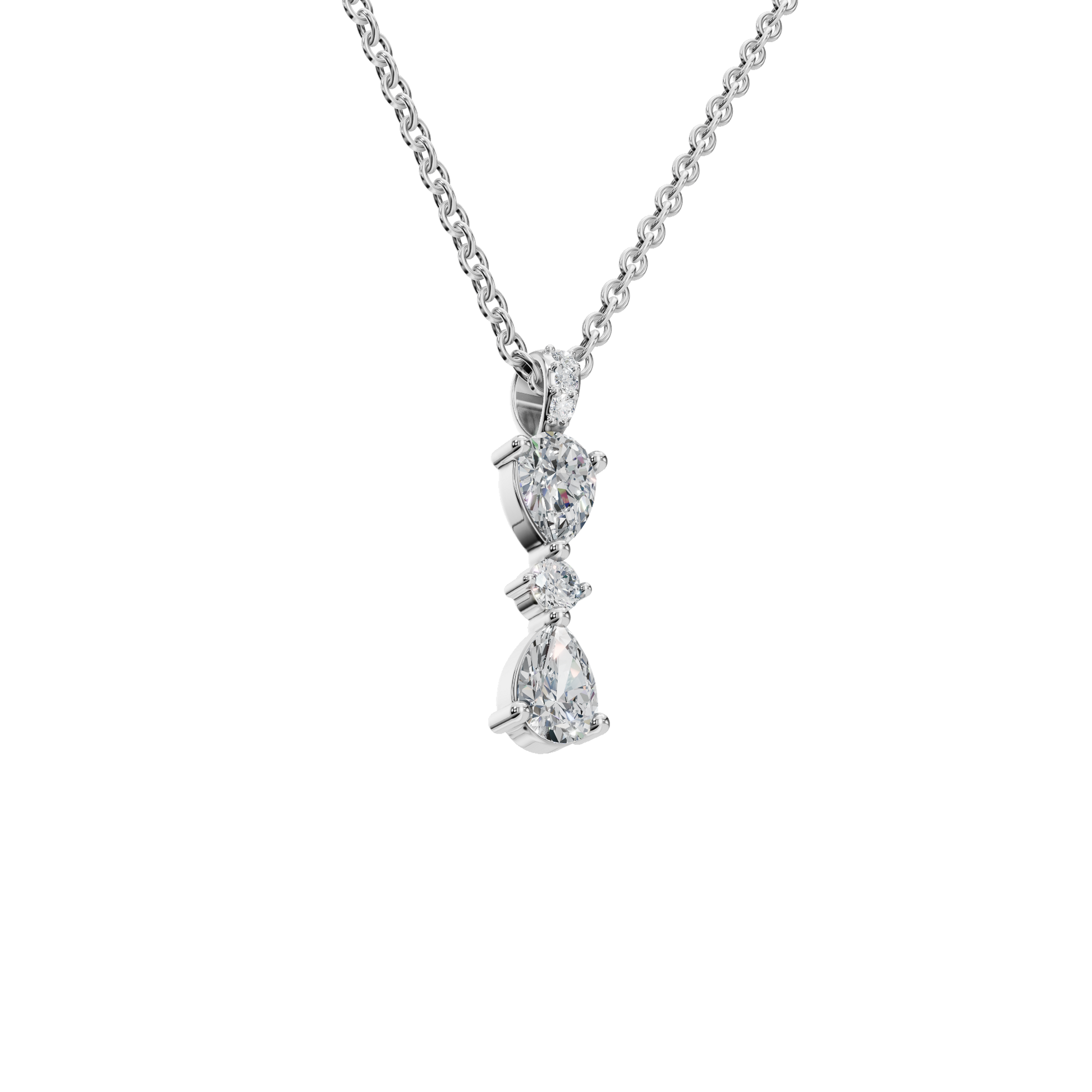 0.66 CTW Round & Pear Diamond Dangle Pendant Necklace