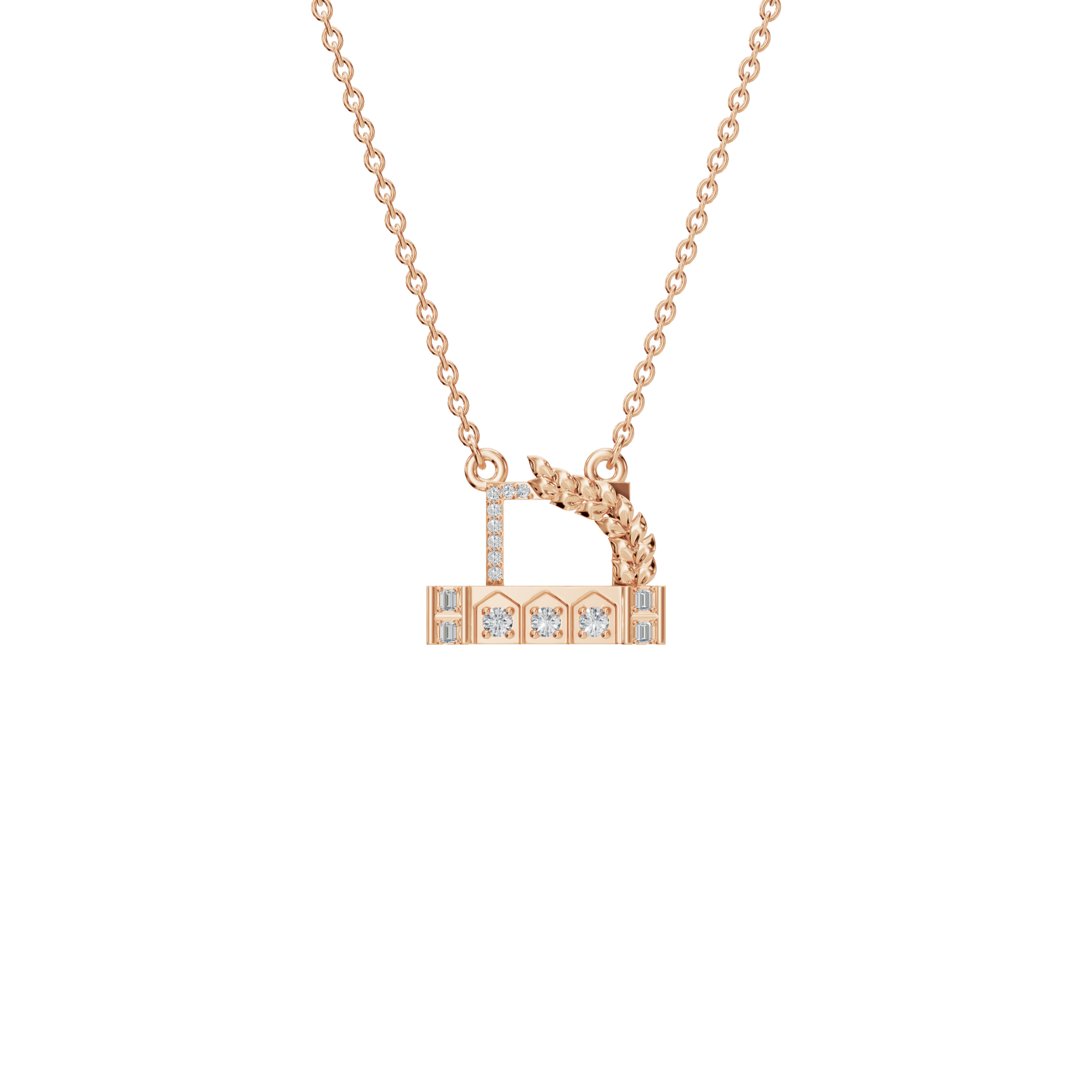 0.27Ctw Diamond Letter D with Baguette Accents in Solid Gold Pendant Necklace