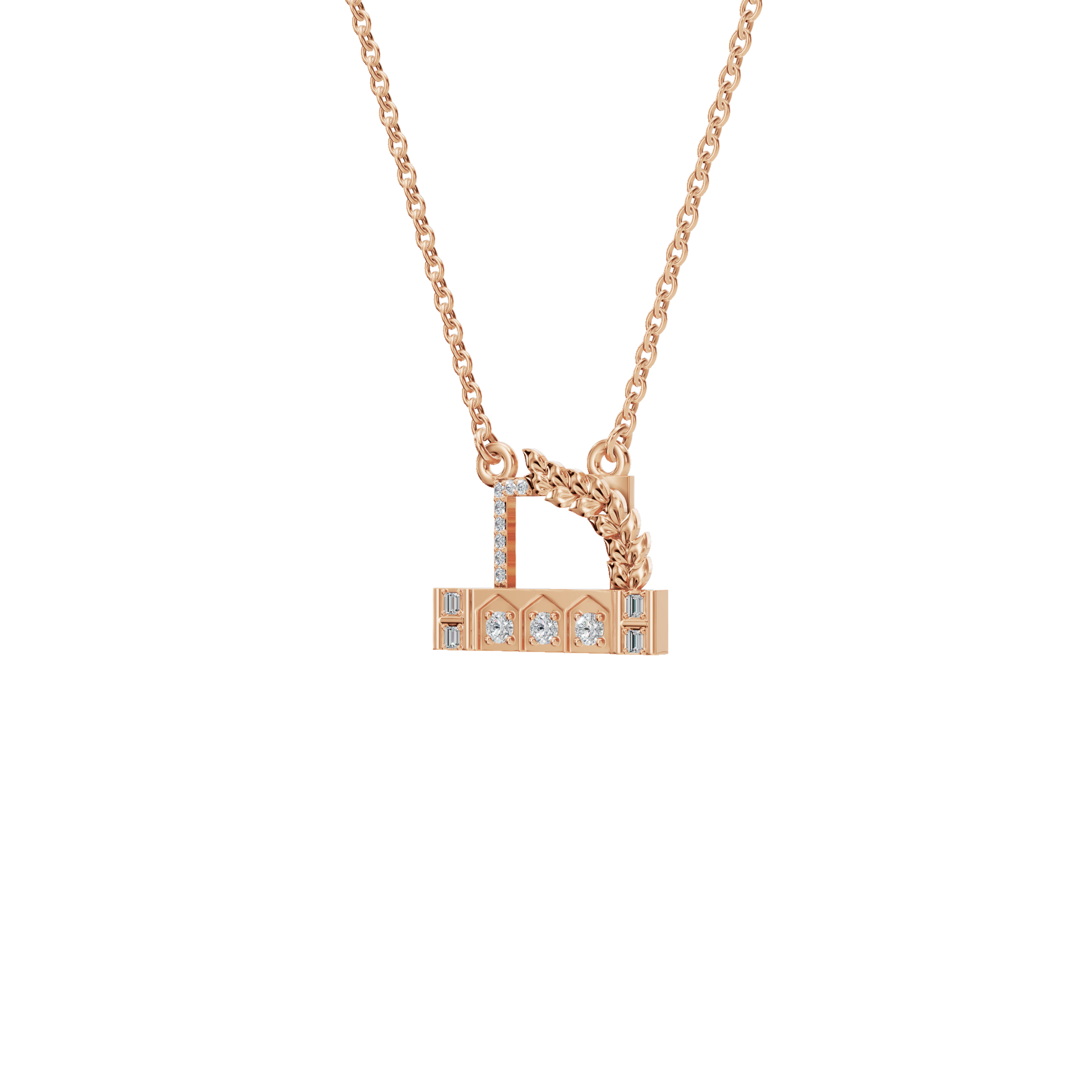 0.27Ctw Diamond Letter D with Baguette Accents in Solid Gold Pendant Necklace