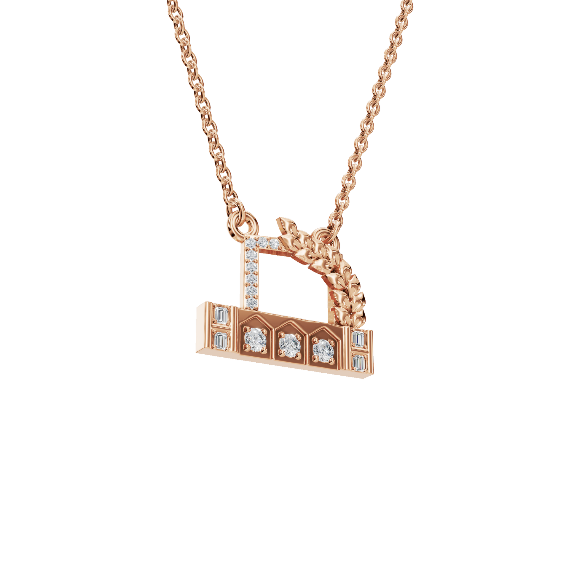 0.27Ctw Diamond Letter D with Baguette Accents in Solid Gold Pendant Necklace
