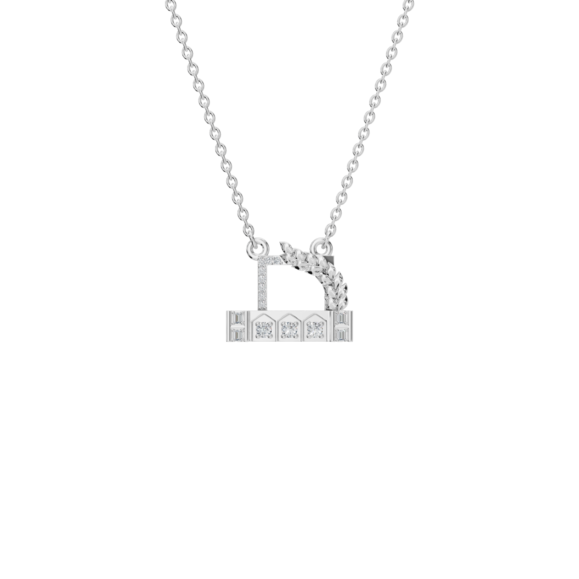 0.27Ctw Diamond Letter D with Baguette Accents in Solid Gold Pendant Necklace