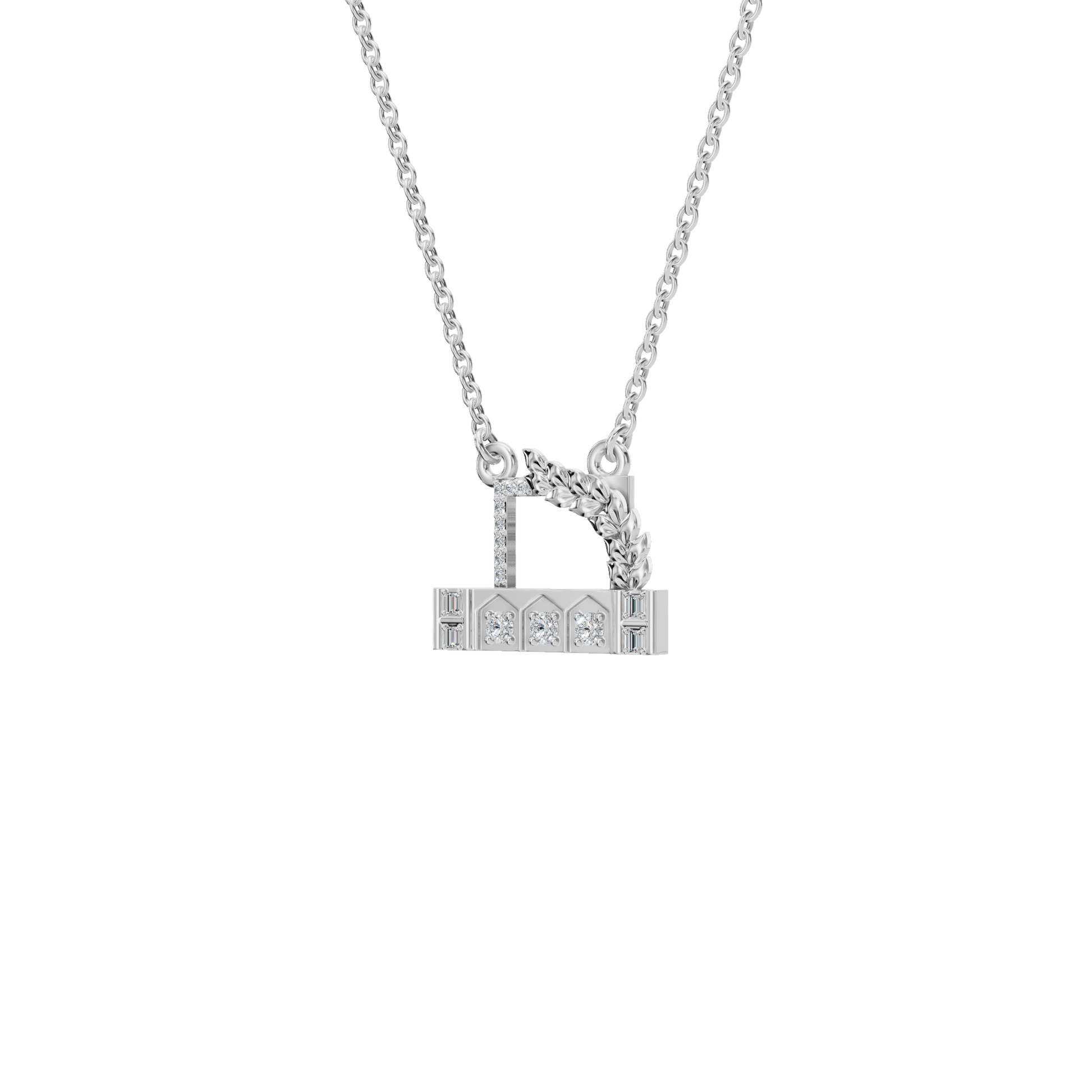 0.27Ctw Diamond Letter D with Baguette Accents in Solid Gold Pendant Necklace