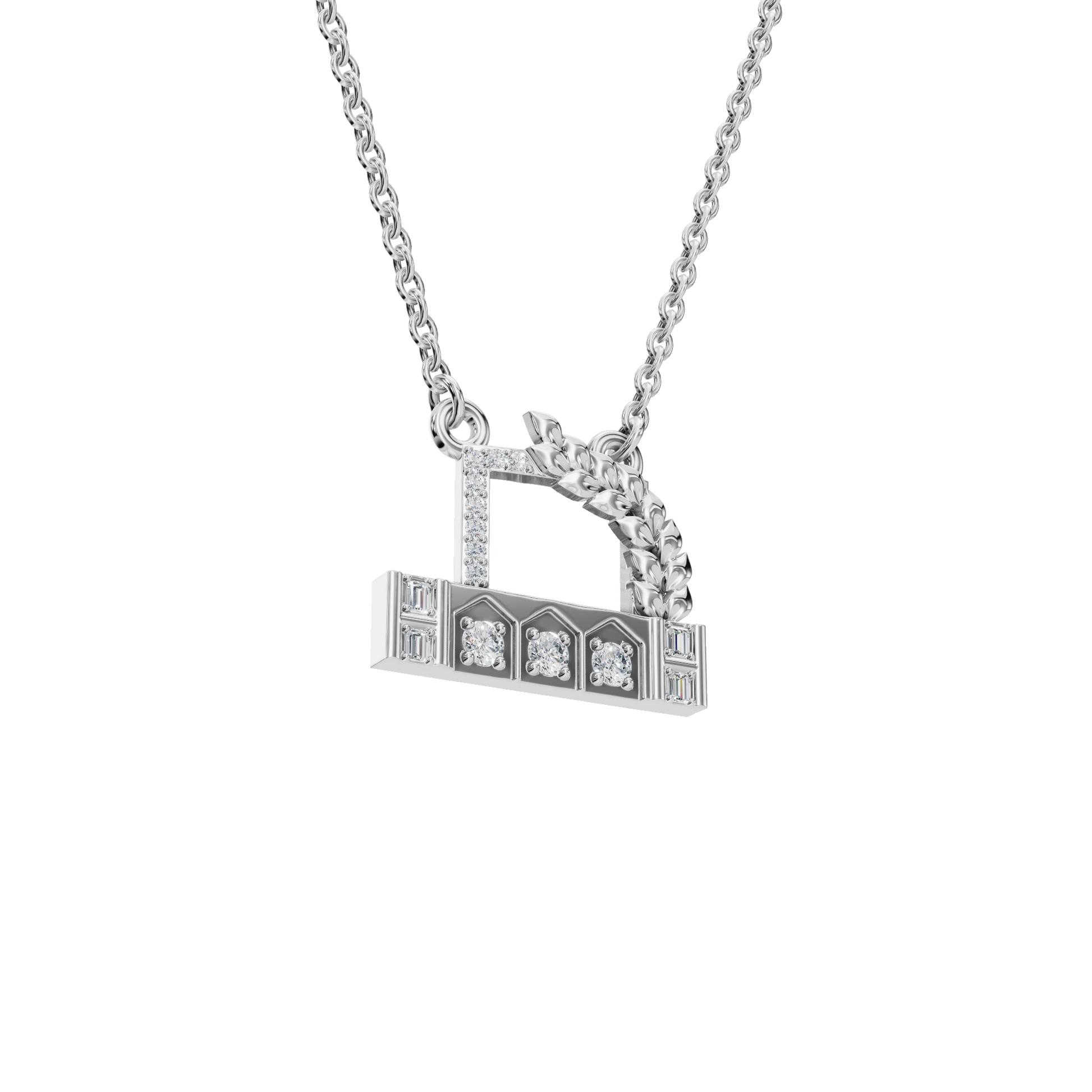 0.27Ctw Diamond Letter D with Baguette Accents in Solid Gold Pendant Necklace