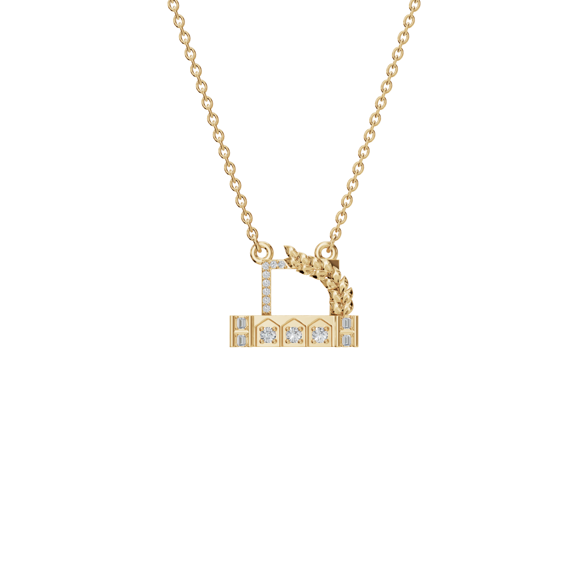 0.27Ctw Diamond Letter D with Baguette Accents in Solid Gold Pendant Necklace