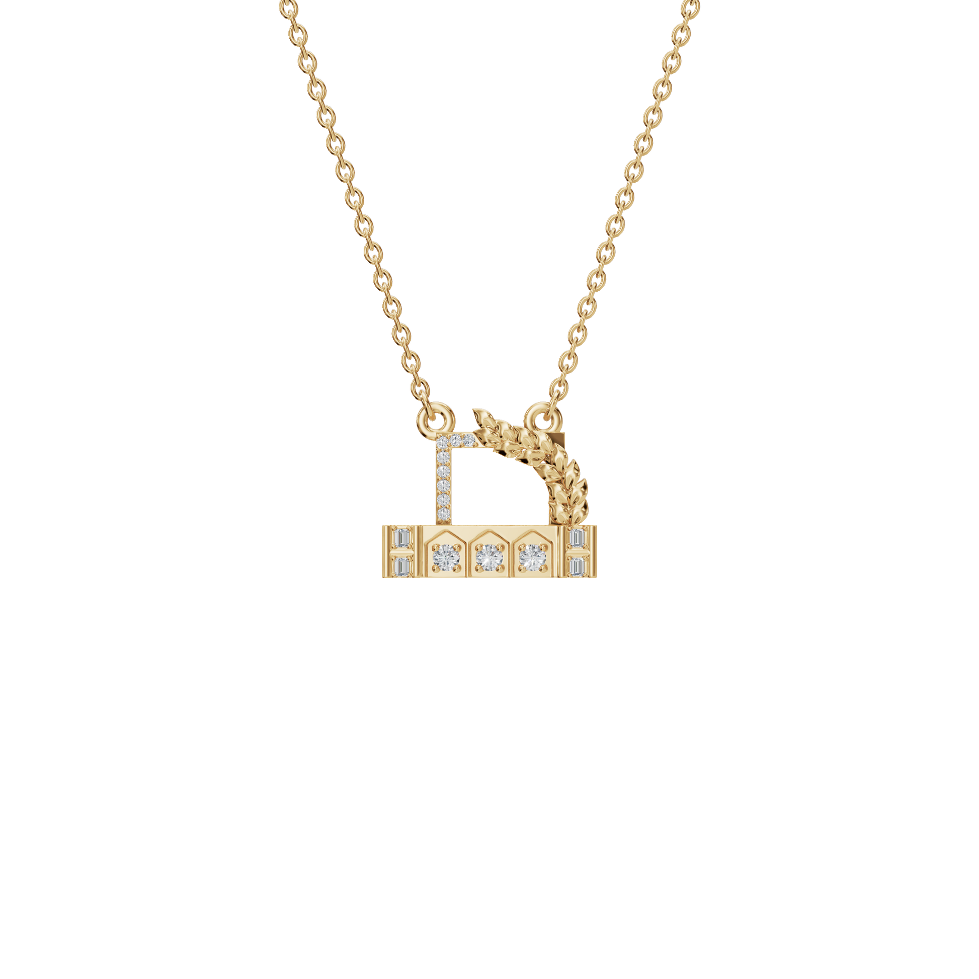 0.27Ctw Diamond Letter D with Baguette Accents in Solid Gold Pendant Necklace