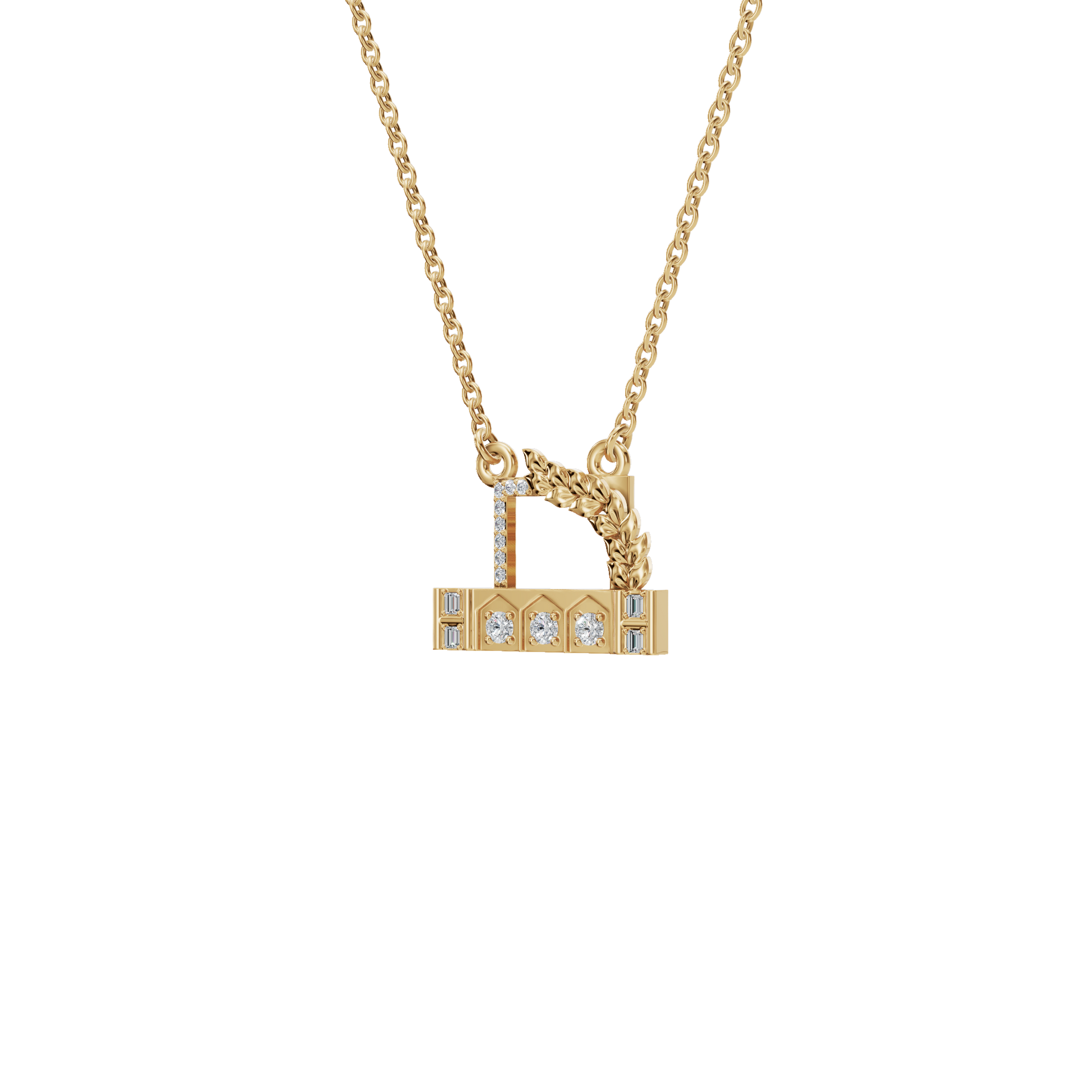 0.27Ctw Diamond Letter D with Baguette Accents in Solid Gold Pendant Necklace