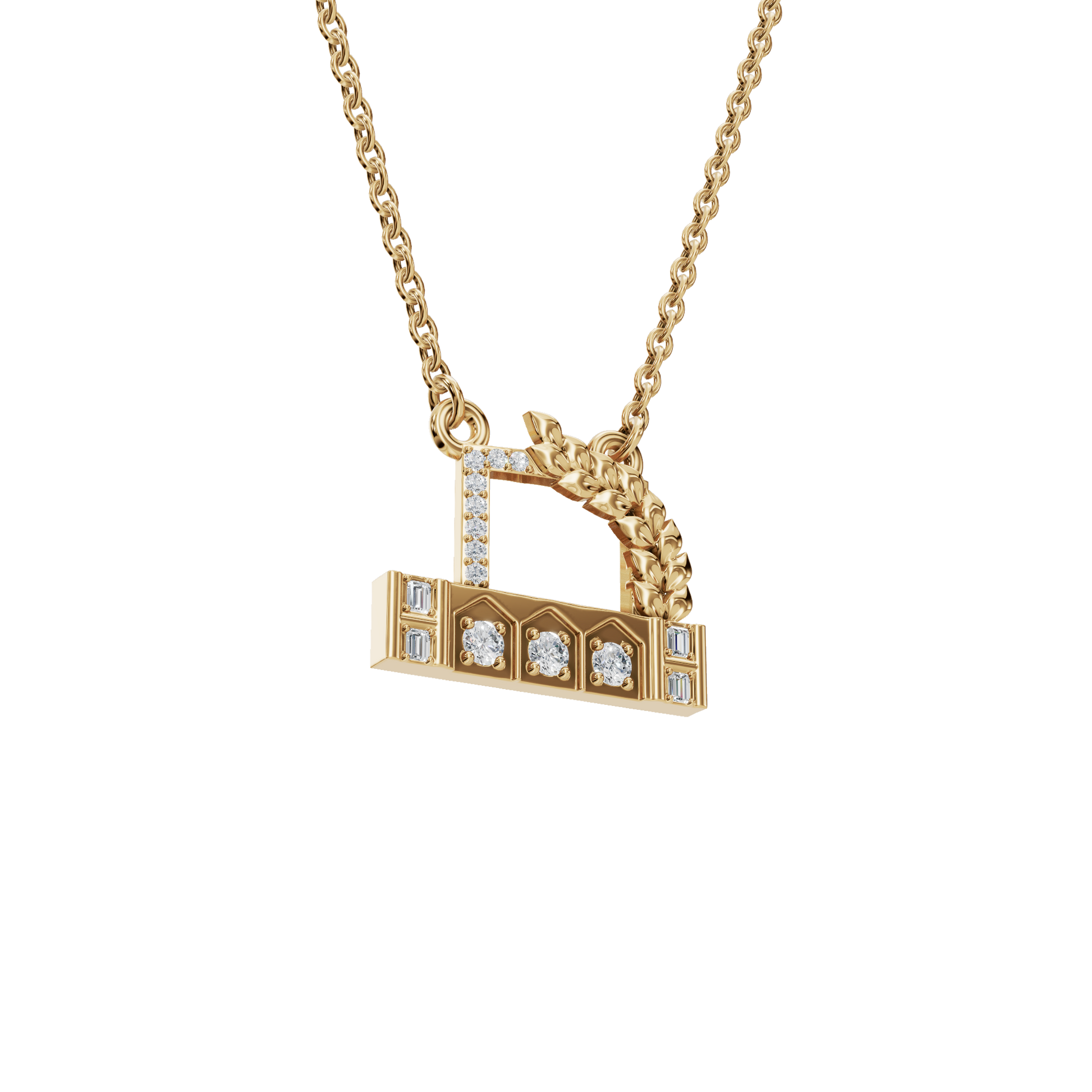 0.27Ctw Diamond Letter D with Baguette Accents in Solid Gold Pendant Necklace