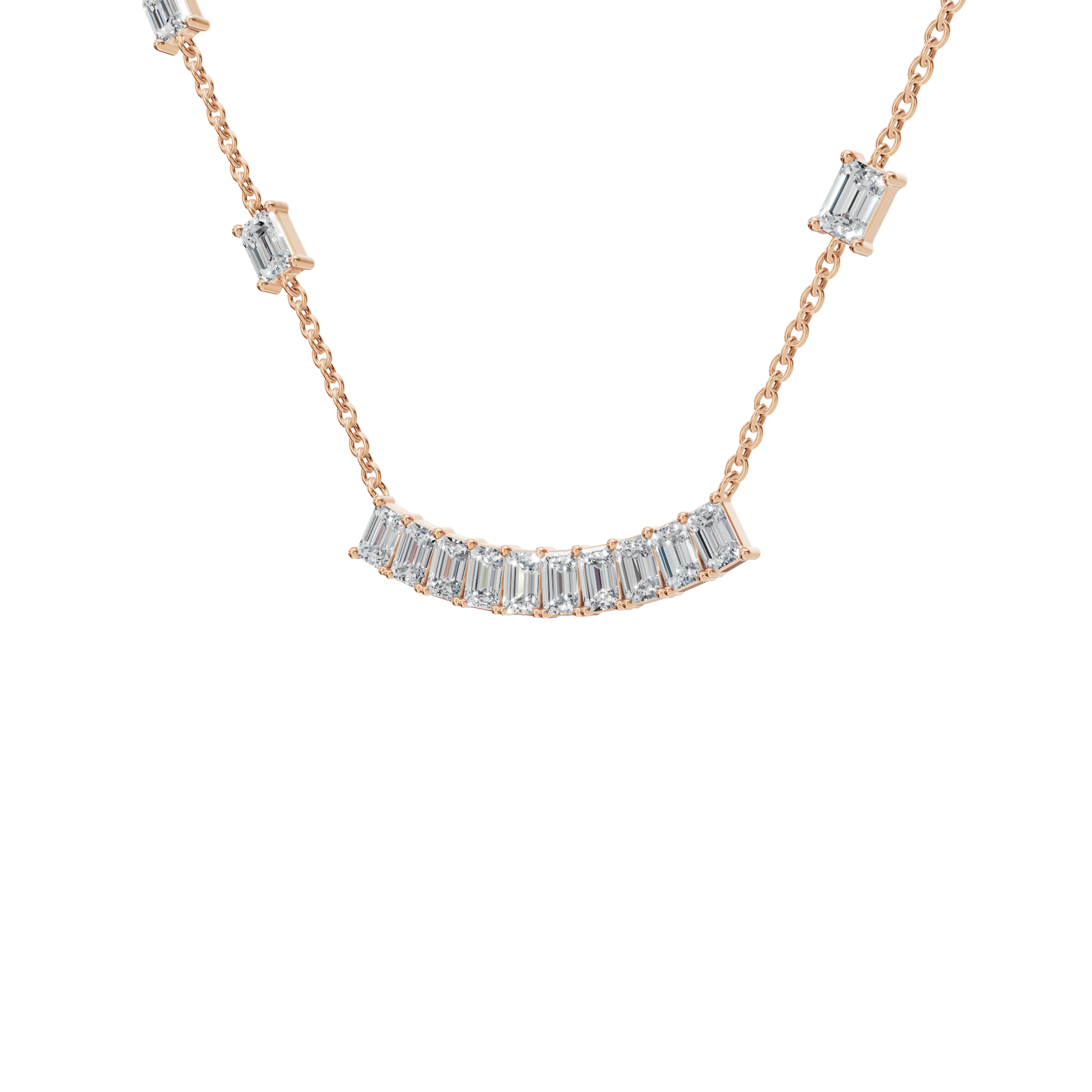 2.53Ctw Modern Baguette Diamond Bar Drop Pendant Necklace
