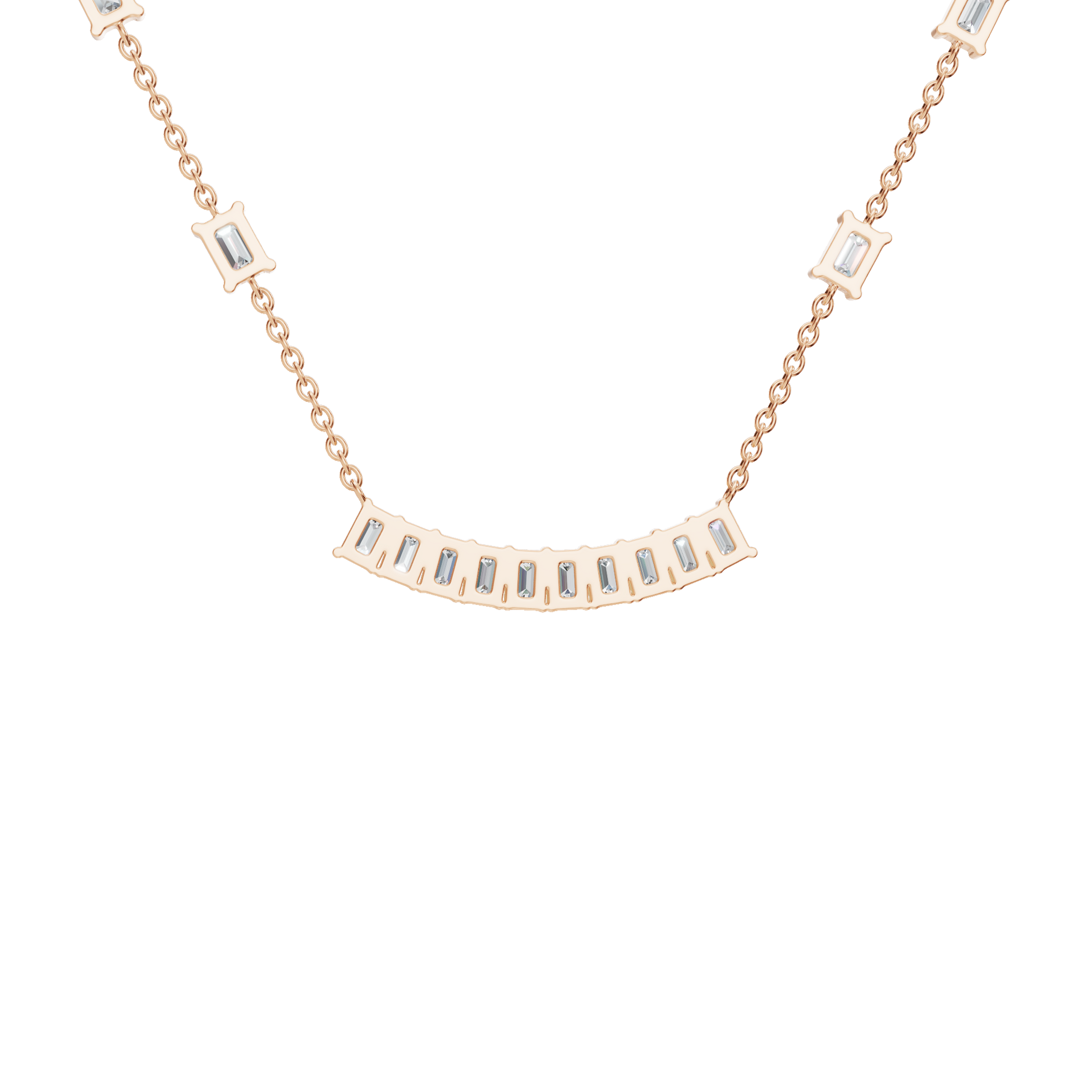 2.53Ctw Modern Baguette Diamond Bar Drop Pendant Necklace
