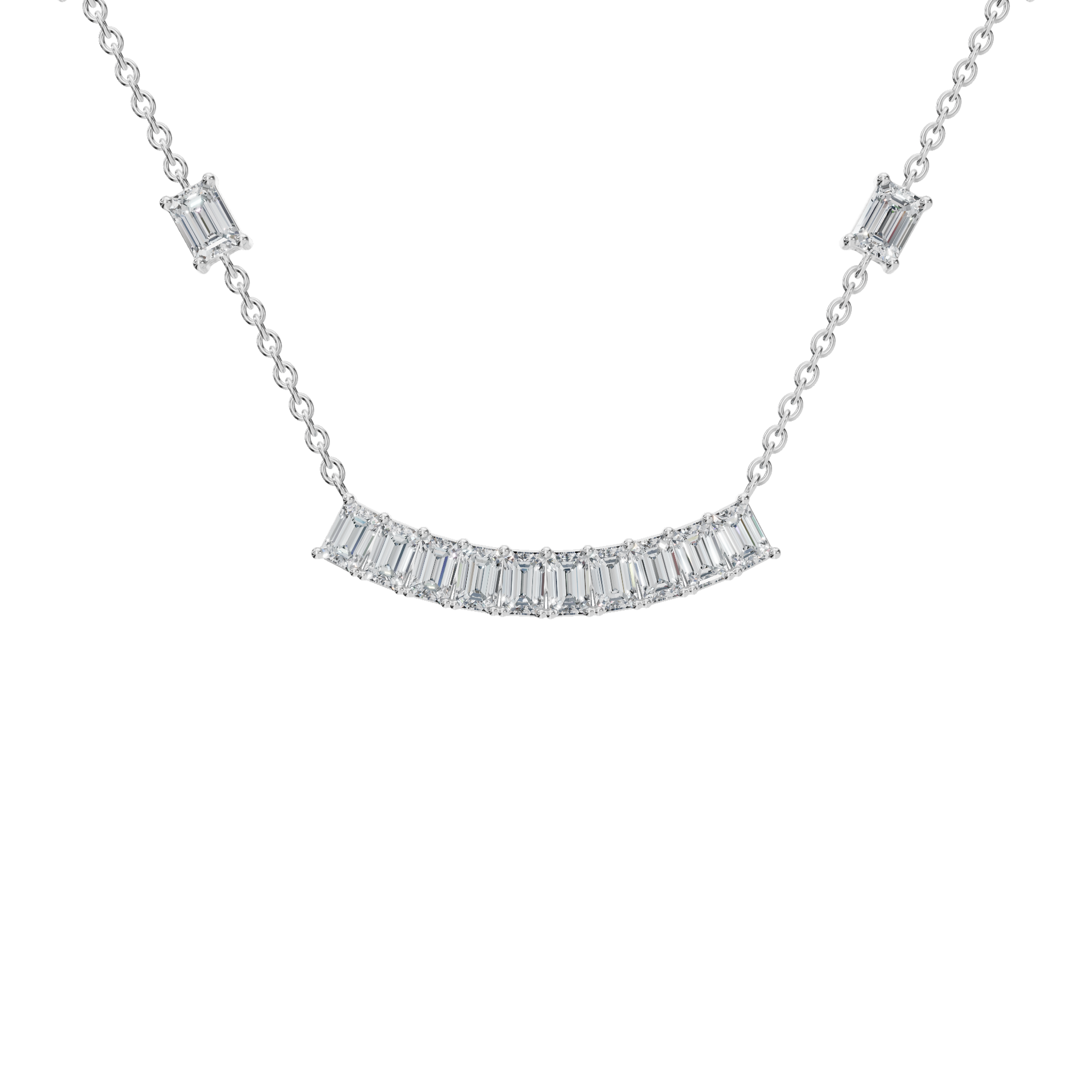 2.53Ctw Modern Baguette Diamond Bar Drop Pendant Necklace