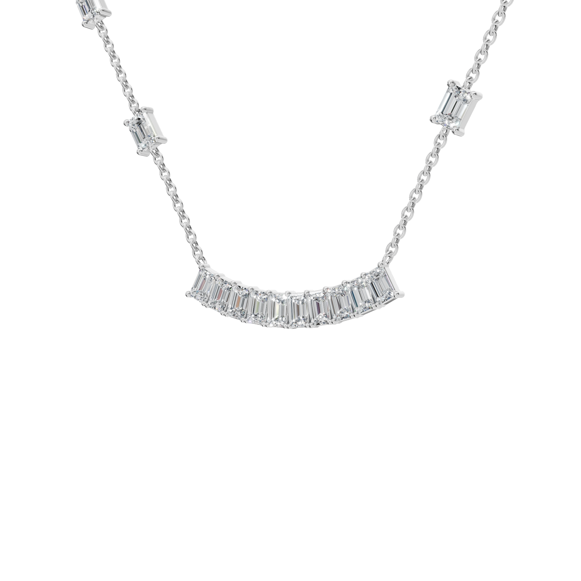 2.53Ctw Modern Baguette Diamond Bar Drop Pendant Necklace