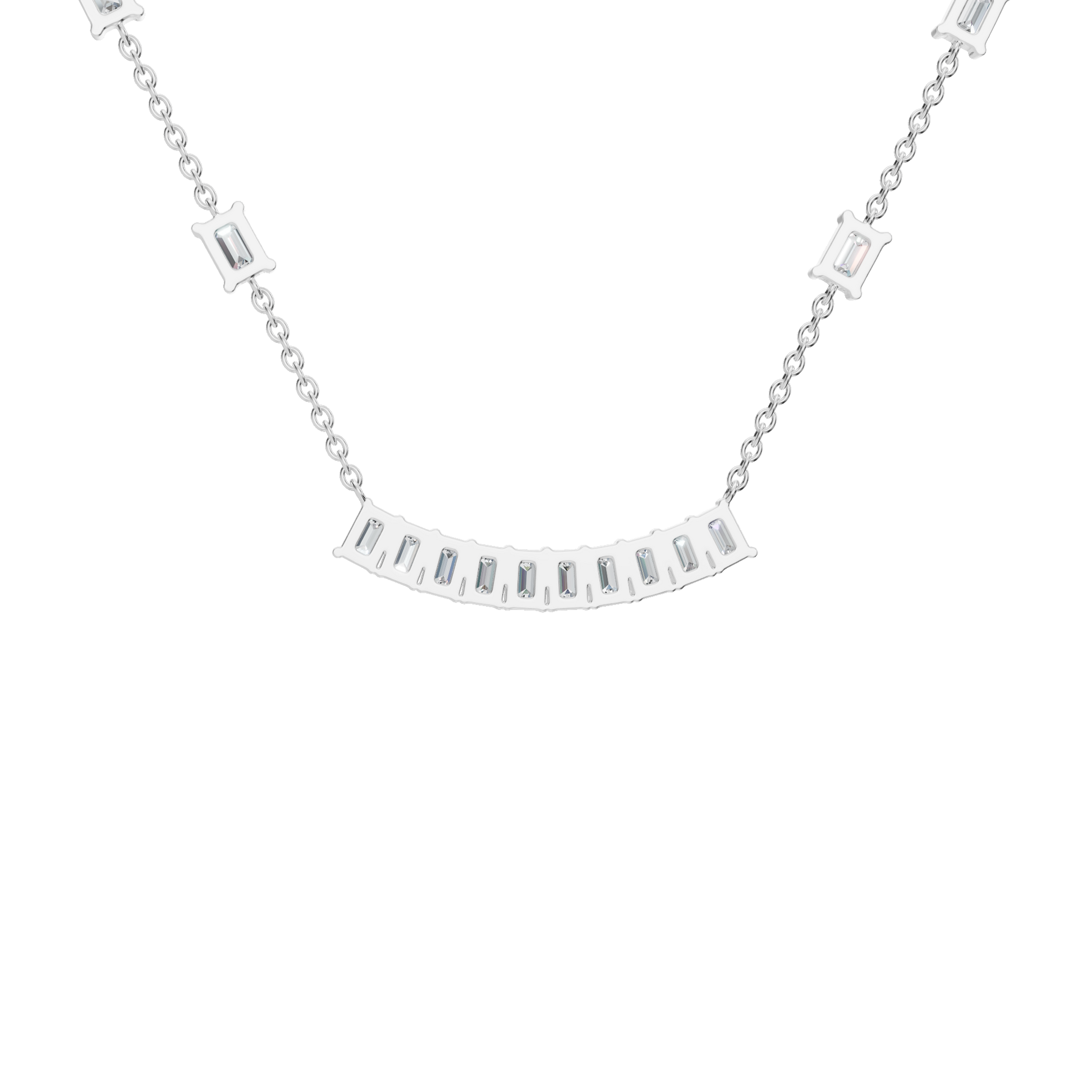 2.53Ctw Modern Baguette Diamond Bar Drop Pendant Necklace
