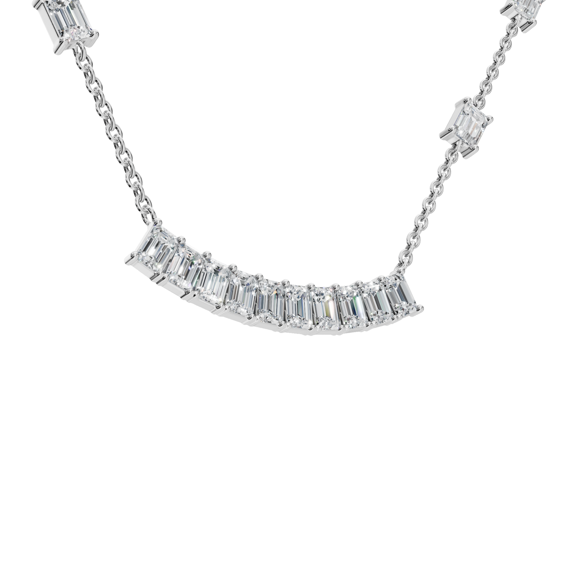 2.53Ctw Modern Baguette Diamond Bar Drop Pendant Necklace