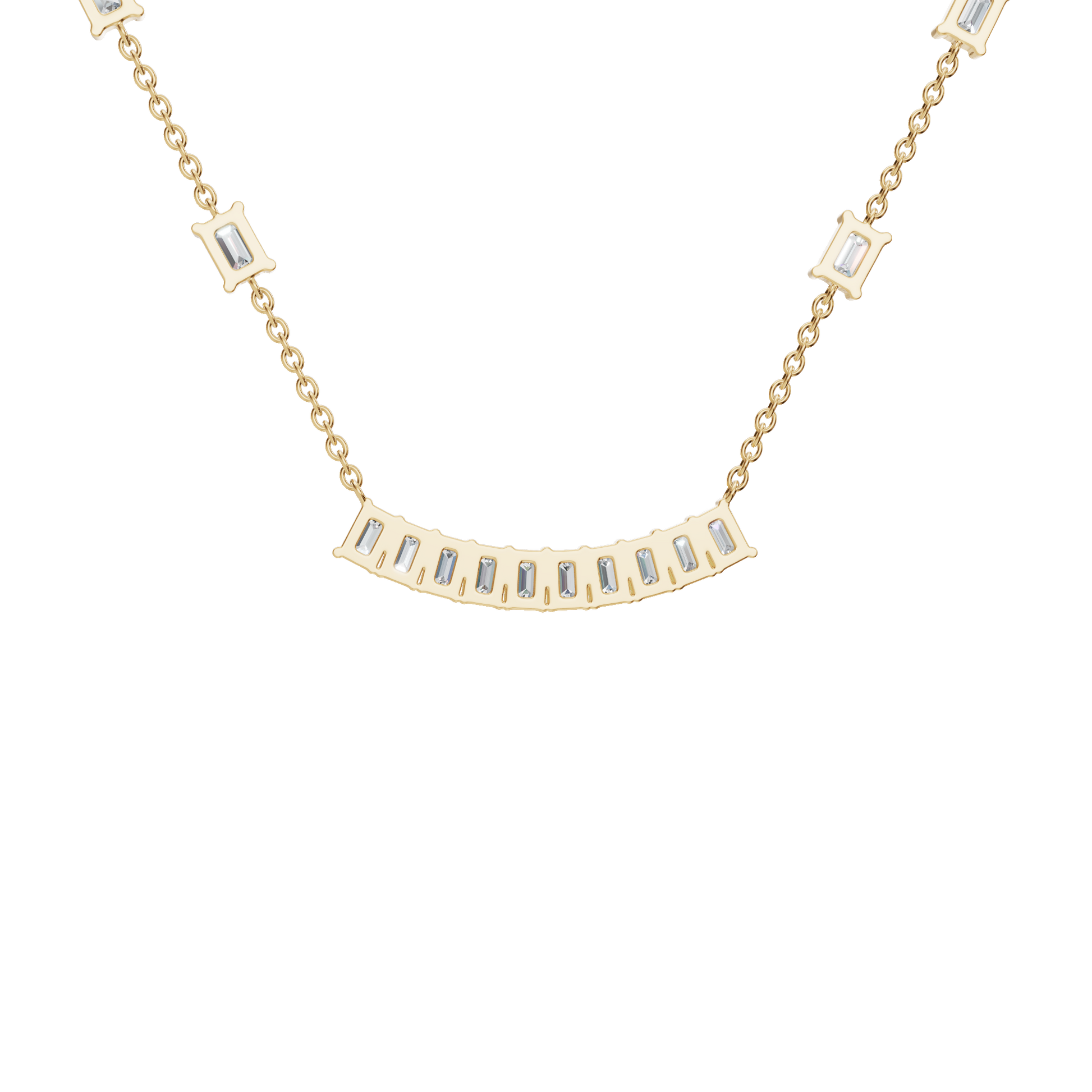 2.53Ctw Modern Baguette Diamond Bar Drop Pendant Necklace