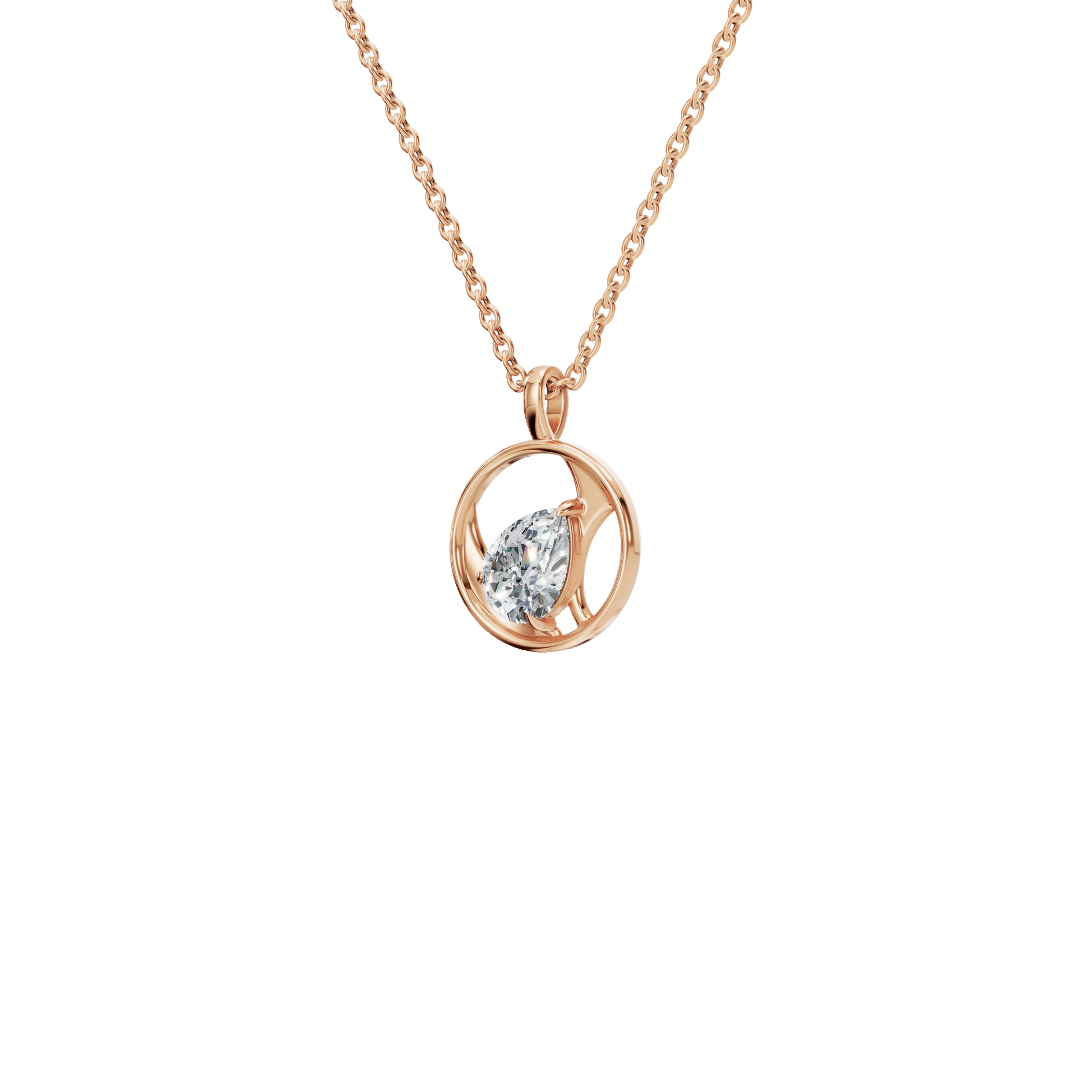 0.65 CTW Pear Cut Diamond Circle Pendant | Minimalist Everyday Necklace