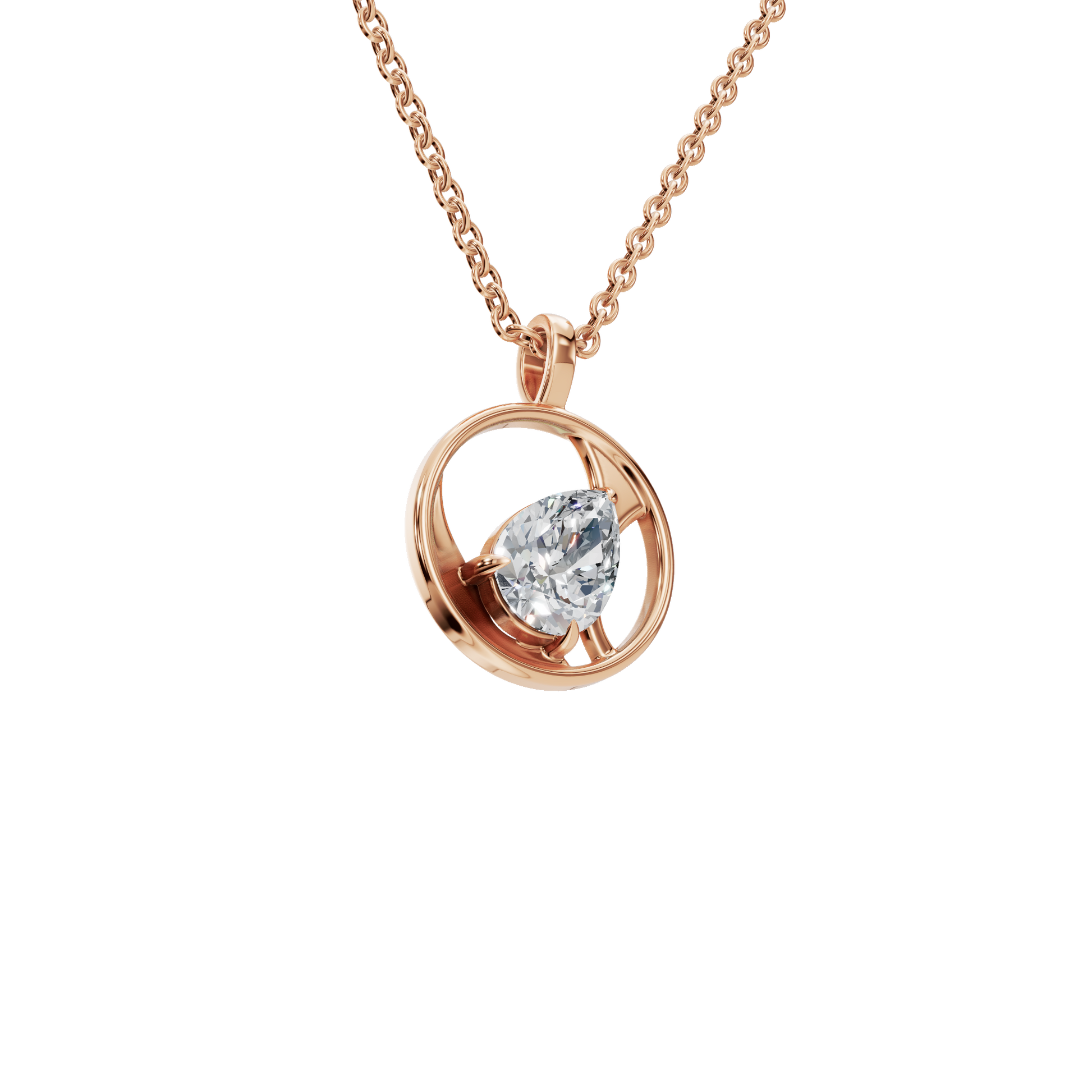 0.65 CTW Pear Cut Diamond Circle Pendant | Minimalist Everyday Necklace