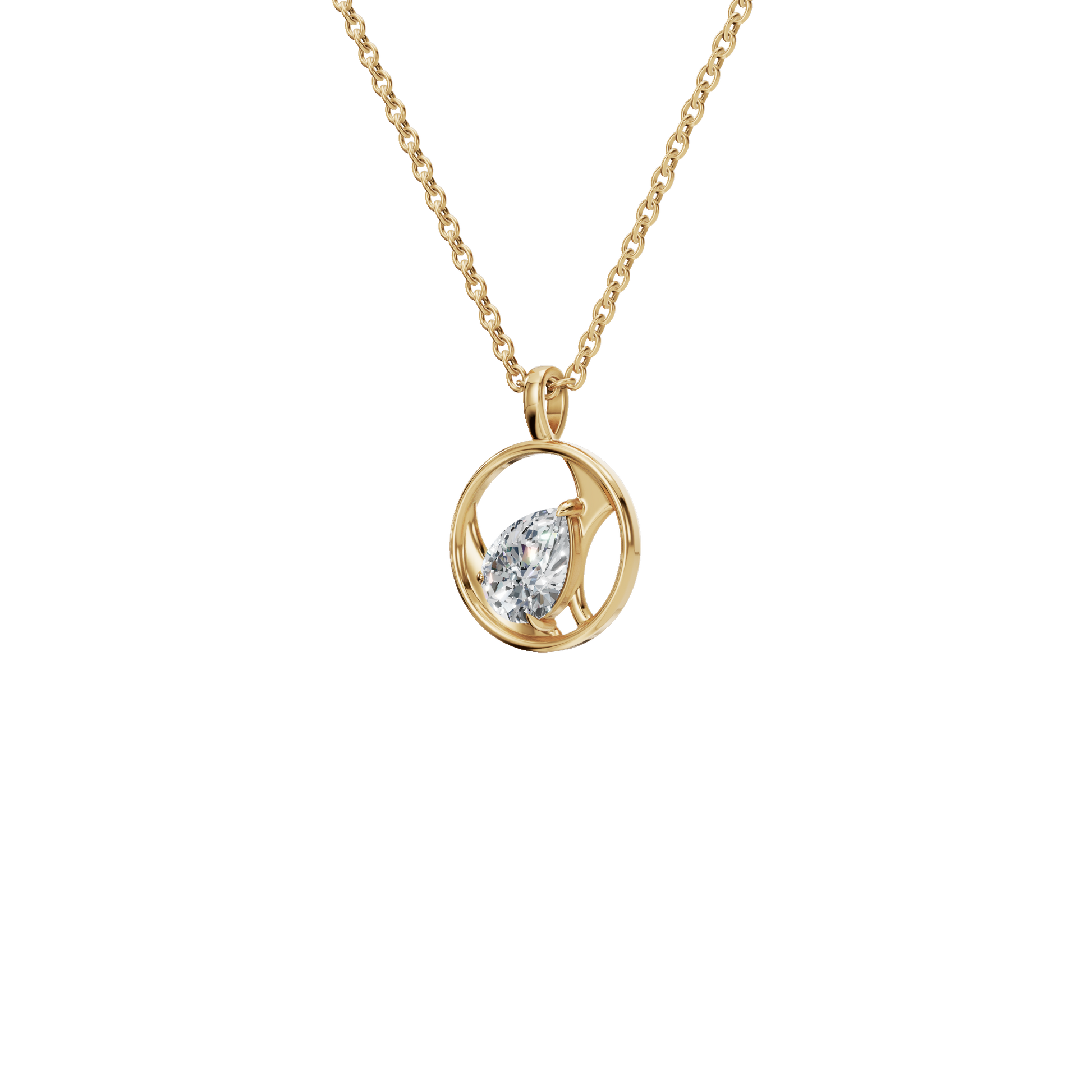0.65 CTW Pear Cut Diamond Circle Pendant | Minimalist Everyday Necklace